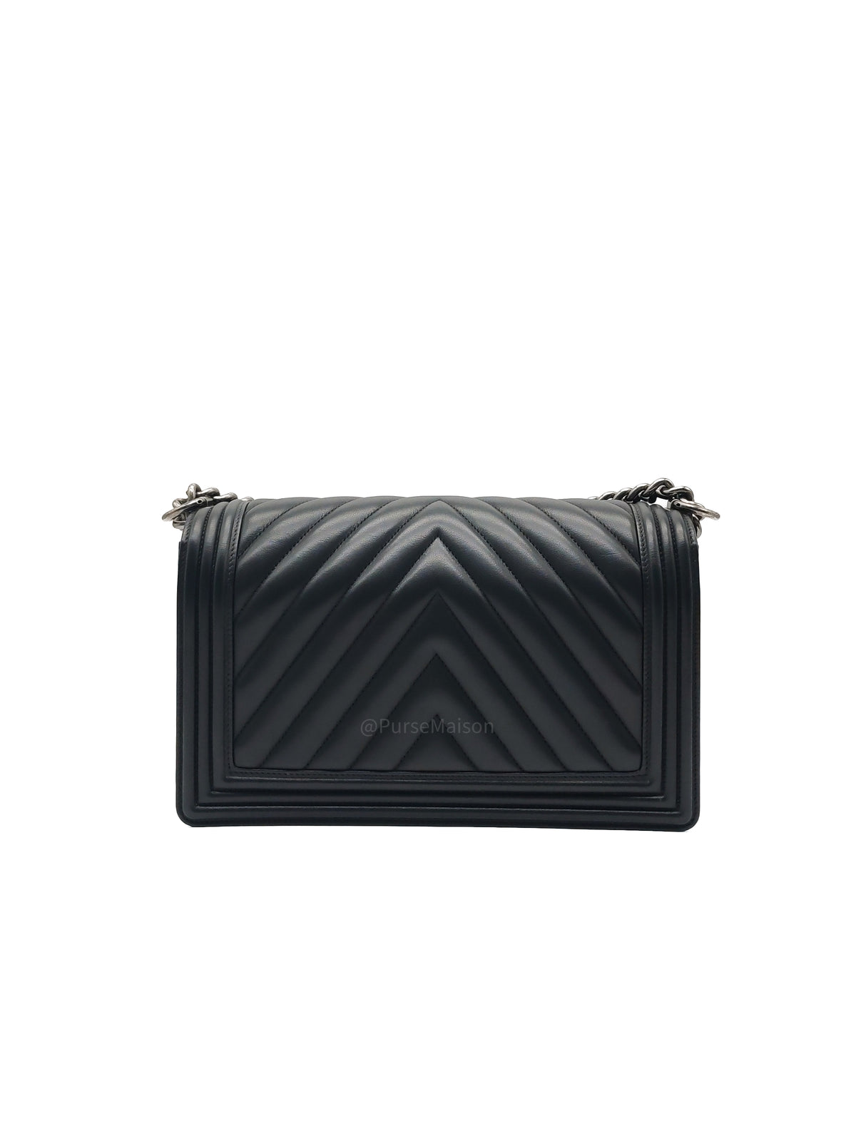 Chanel Le Boy New Medium in Black Chevron Lambskin Leather and Ruthenium Hardware Series 22 | Purse Maison Luxury Bags Shop