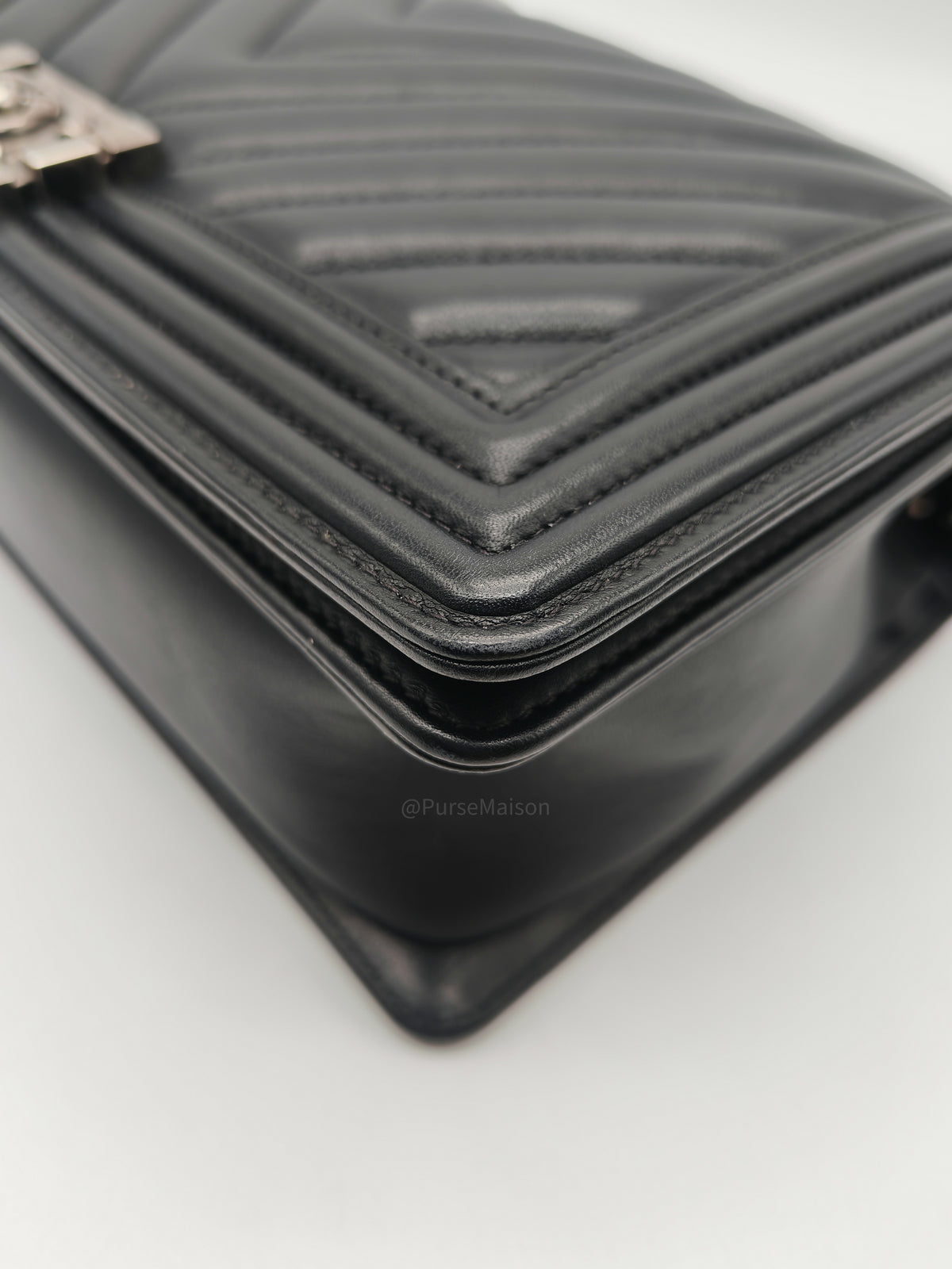 Chanel Le Boy New Medium in Black Chevron Lambskin Leather and Ruthenium Hardware Series 22 | Purse Maison Luxury Bags Shop