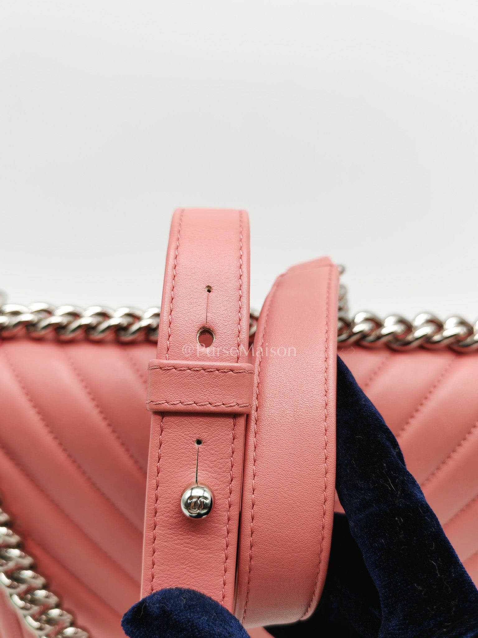 Chanel Le Boy New Medium in Pink Chevron Lambskin Leather and Silver Hardware Series 22 | Purse Maison Luxury Bags Shop