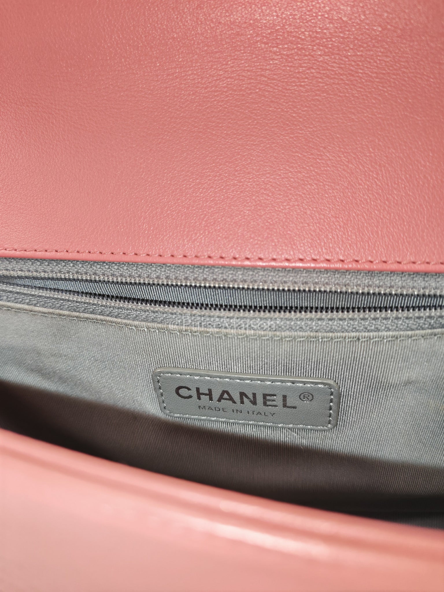 Chanel Le Boy New Medium in Pink Chevron Lambskin Leather and Silver Hardware Series 22 | Purse Maison Luxury Bags Shop