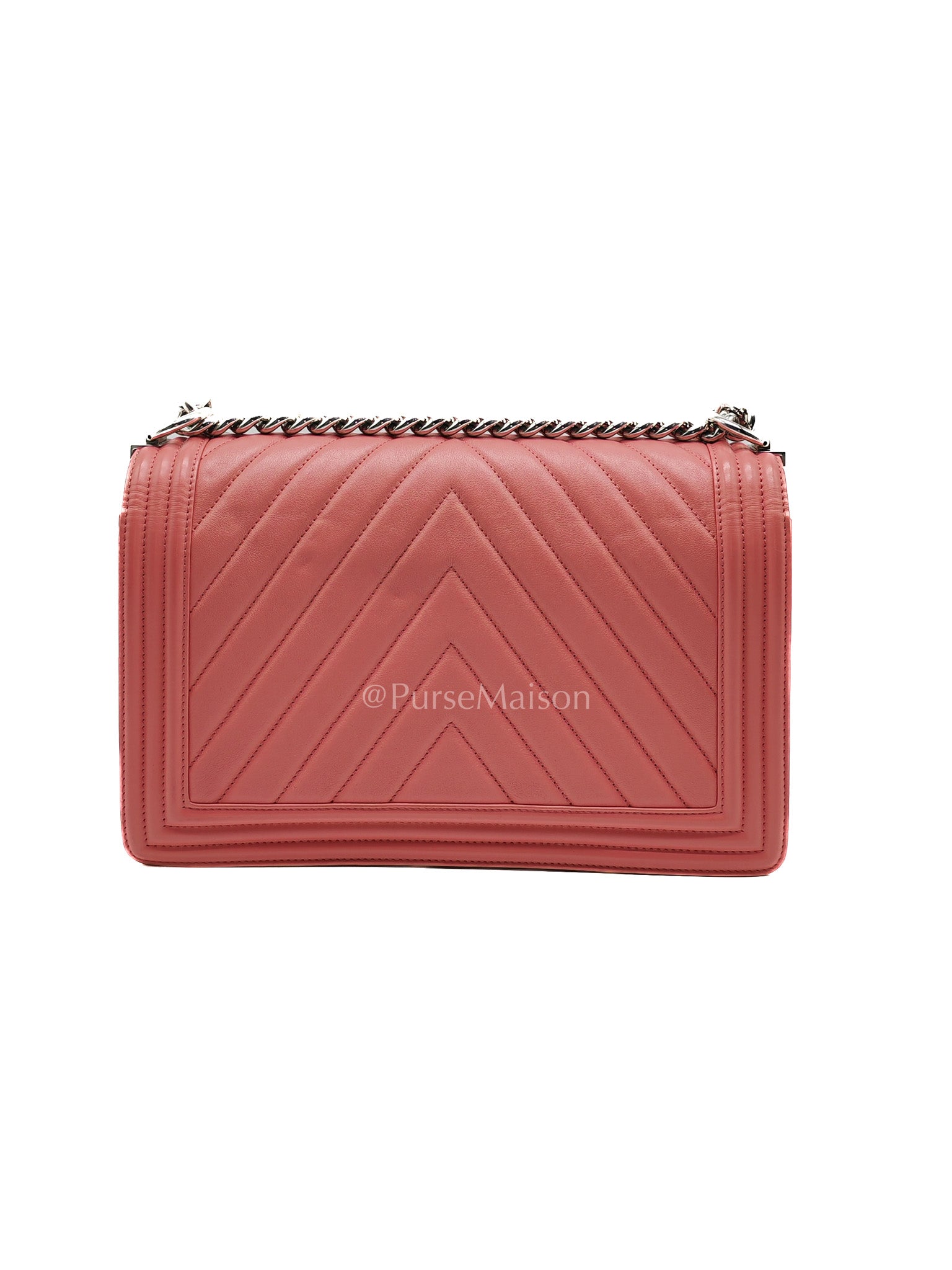 Chanel Le Boy New Medium in Pink Chevron Lambskin Leather and Silver Hardware Series 22 | Purse Maison Luxury Bags Shop