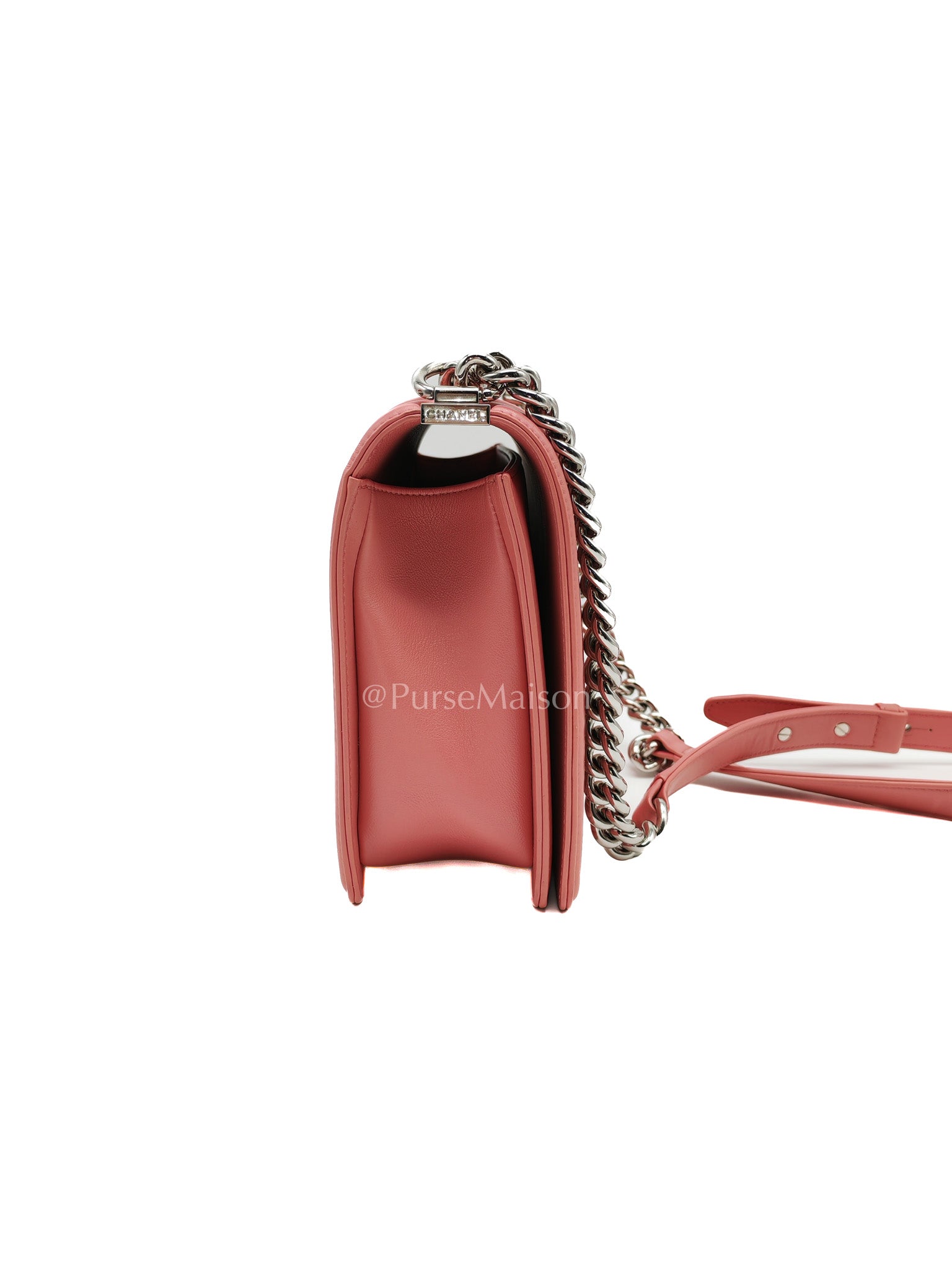 Chanel Le Boy New Medium in Pink Chevron Lambskin Leather and Silver Hardware Series 22 | Purse Maison Luxury Bags Shop