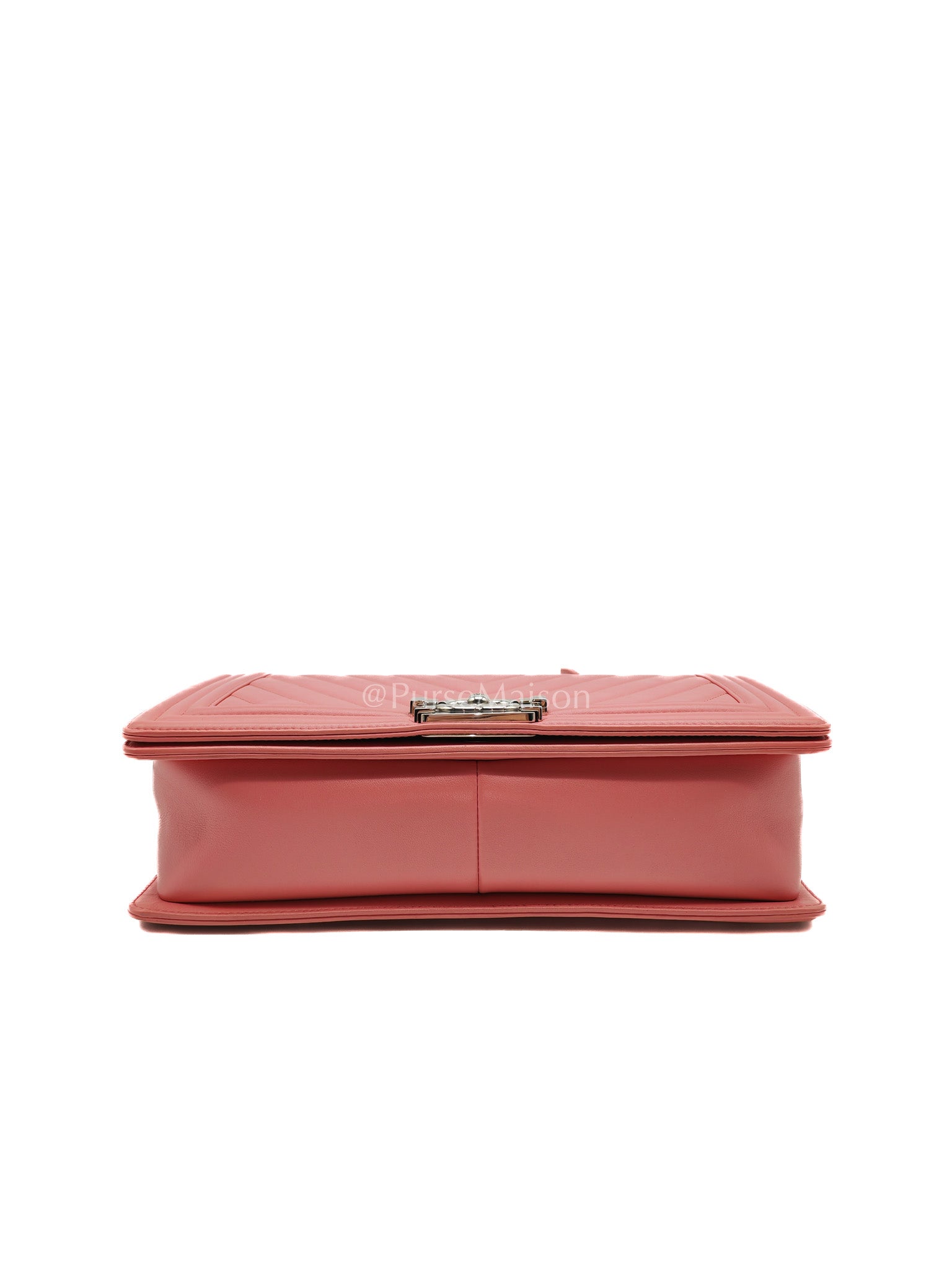Chanel Le Boy New Medium in Pink Chevron Lambskin Leather and Silver Hardware Series 22 | Purse Maison Luxury Bags Shop