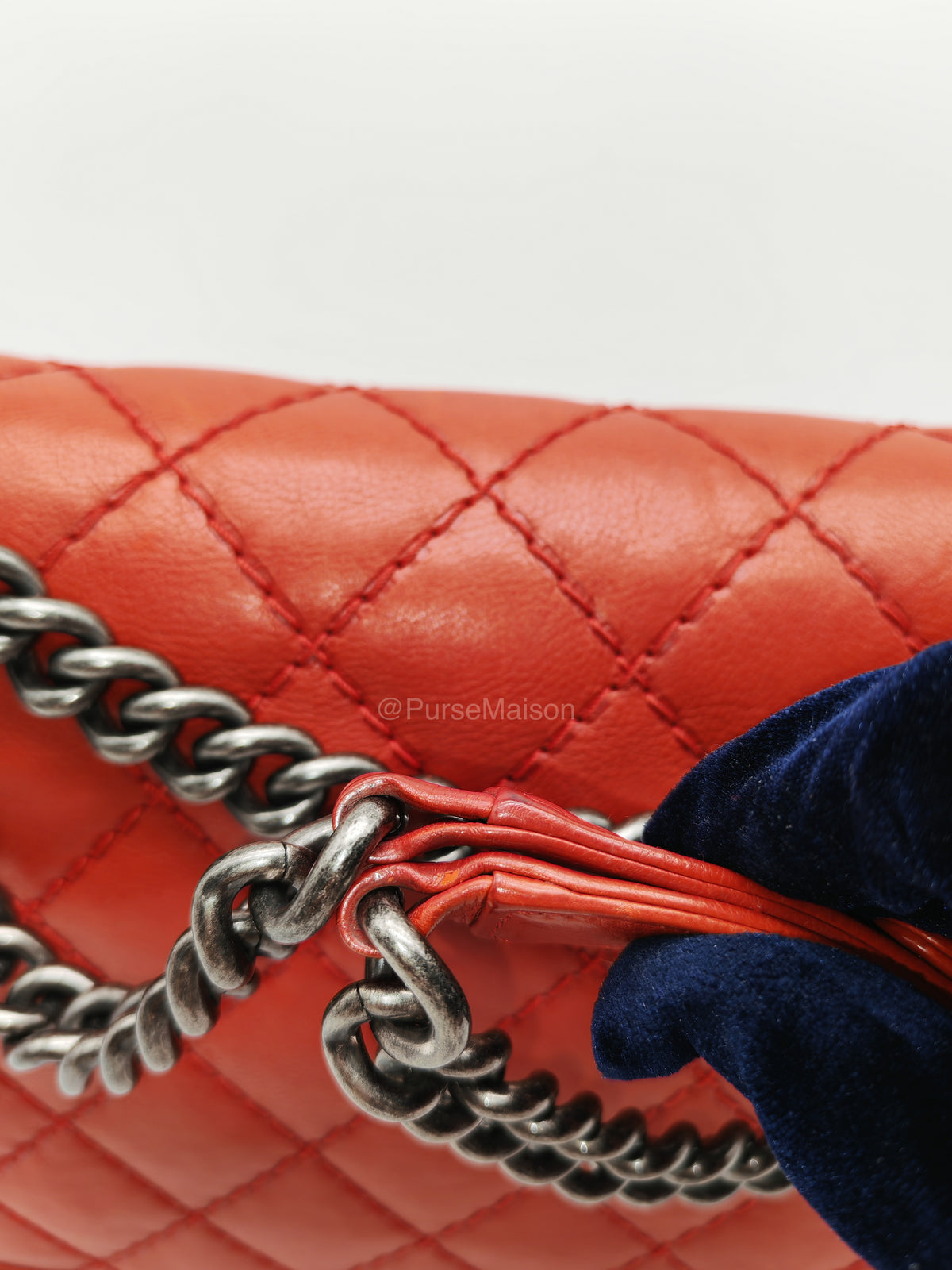 Chanel Le Boy New Medium in Red Diamond Stitch Calfskin Leather Ruthenium Hardware (Series 18) | Purse Maison Luxury Bags Shop