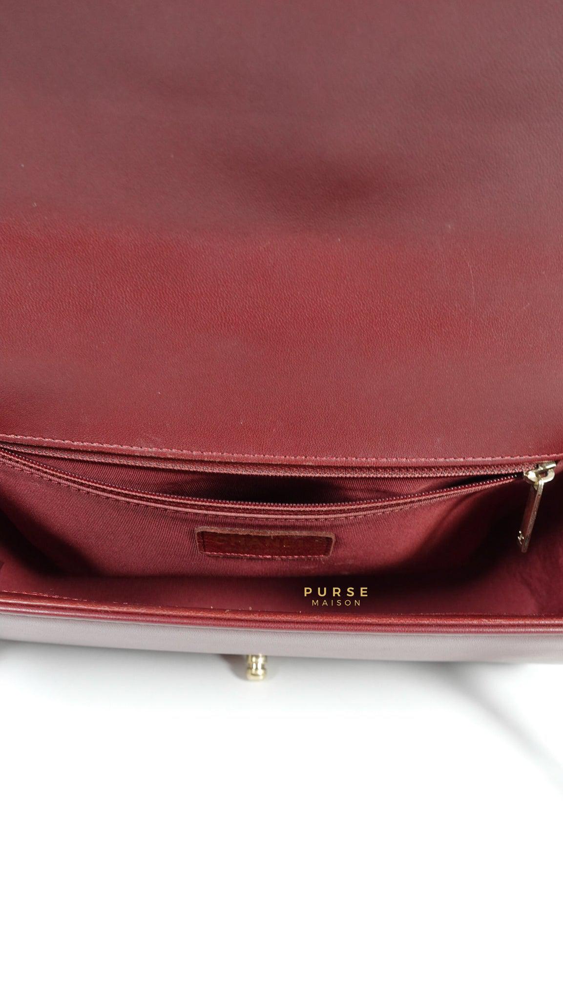 Chanel Le Boy New Medium Lambskin Burgundy Light Gold Hardware Series 22