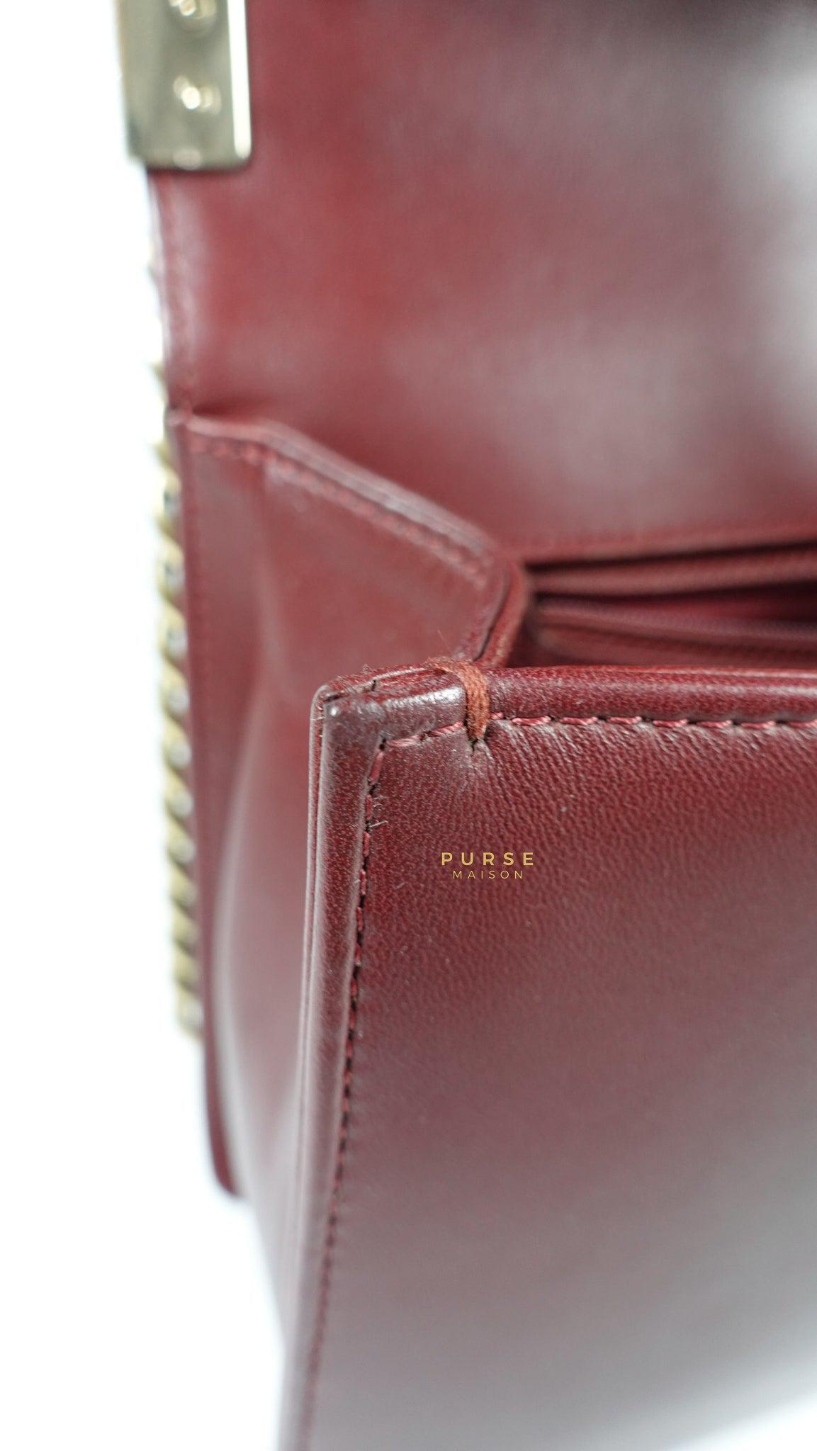 Chanel Le Boy New Medium Lambskin Burgundy Light Gold Hardware Series 22