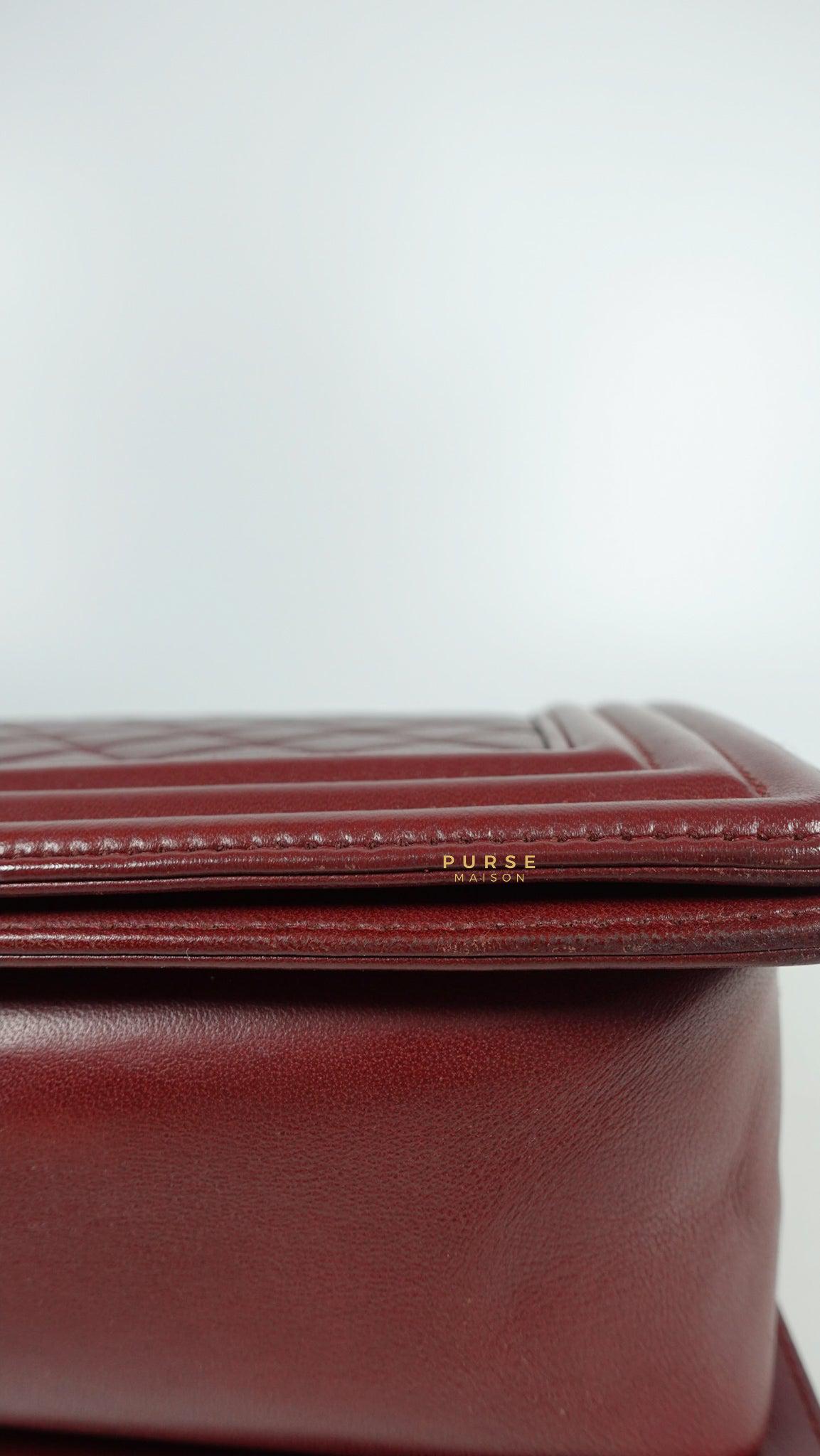 Chanel Le Boy New Medium Lambskin Burgundy Light Gold Hardware Series 22