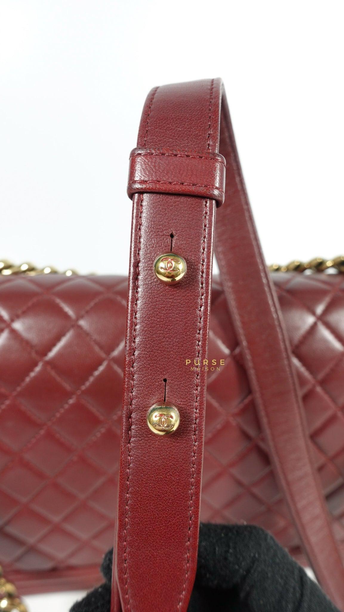 Chanel Le Boy New Medium Lambskin Burgundy Light Gold Hardware Series 22
