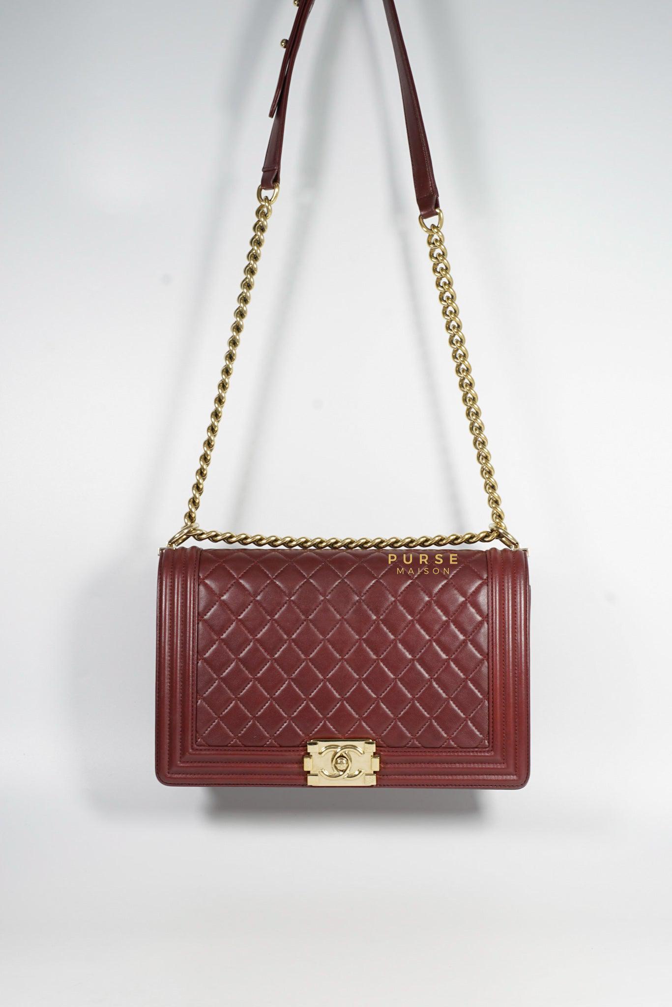 Chanel Le Boy New Medium Lambskin Burgundy Light Gold Hardware Series 22