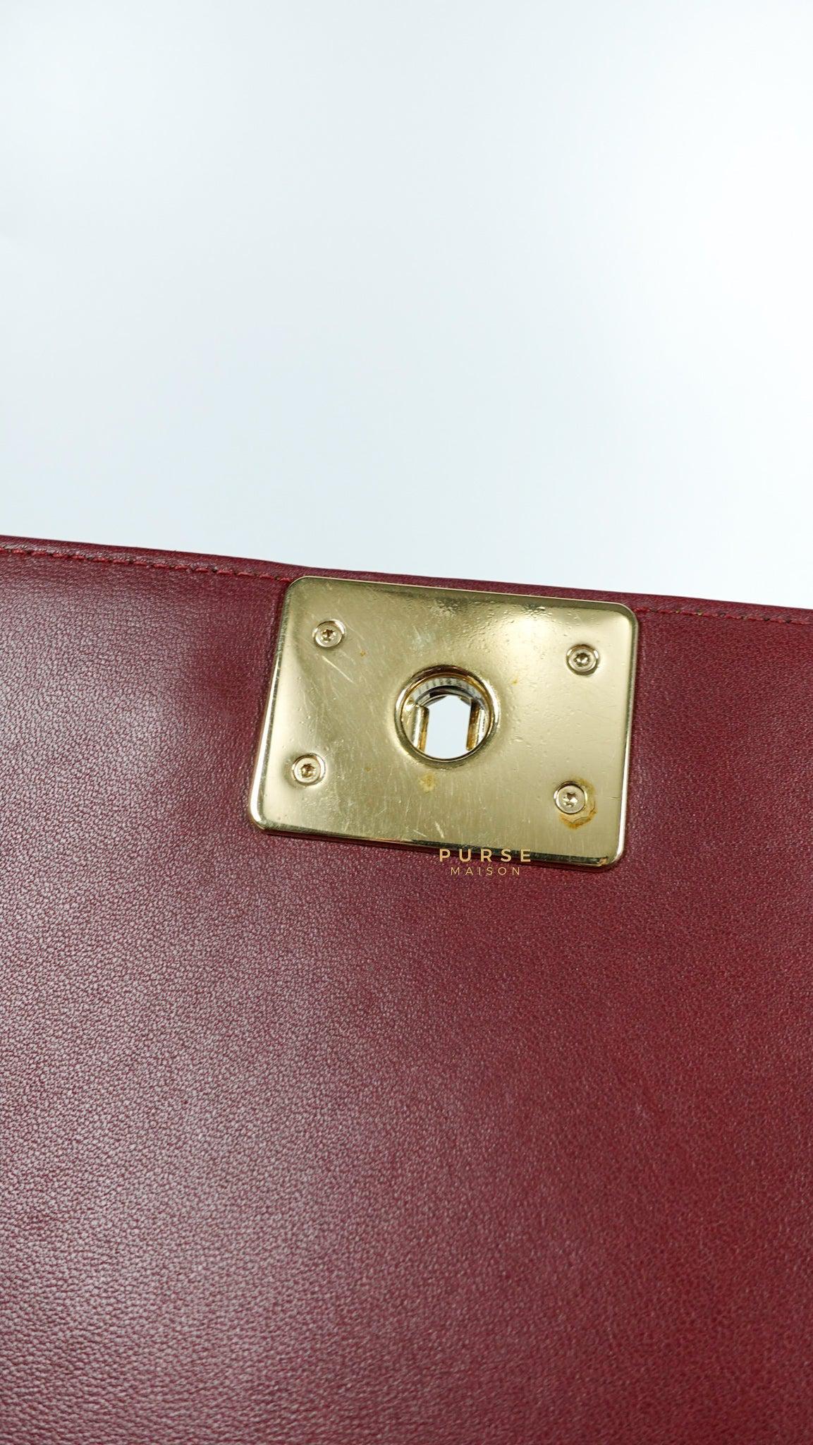 Chanel Le Boy New Medium Lambskin Burgundy Light Gold Hardware Series 22