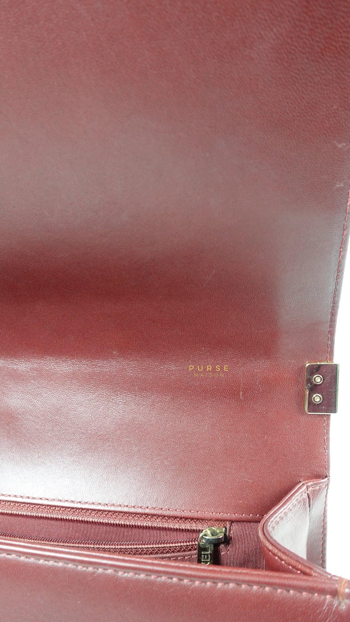 Chanel Le Boy New Medium Lambskin Burgundy Light Gold Hardware Series 22