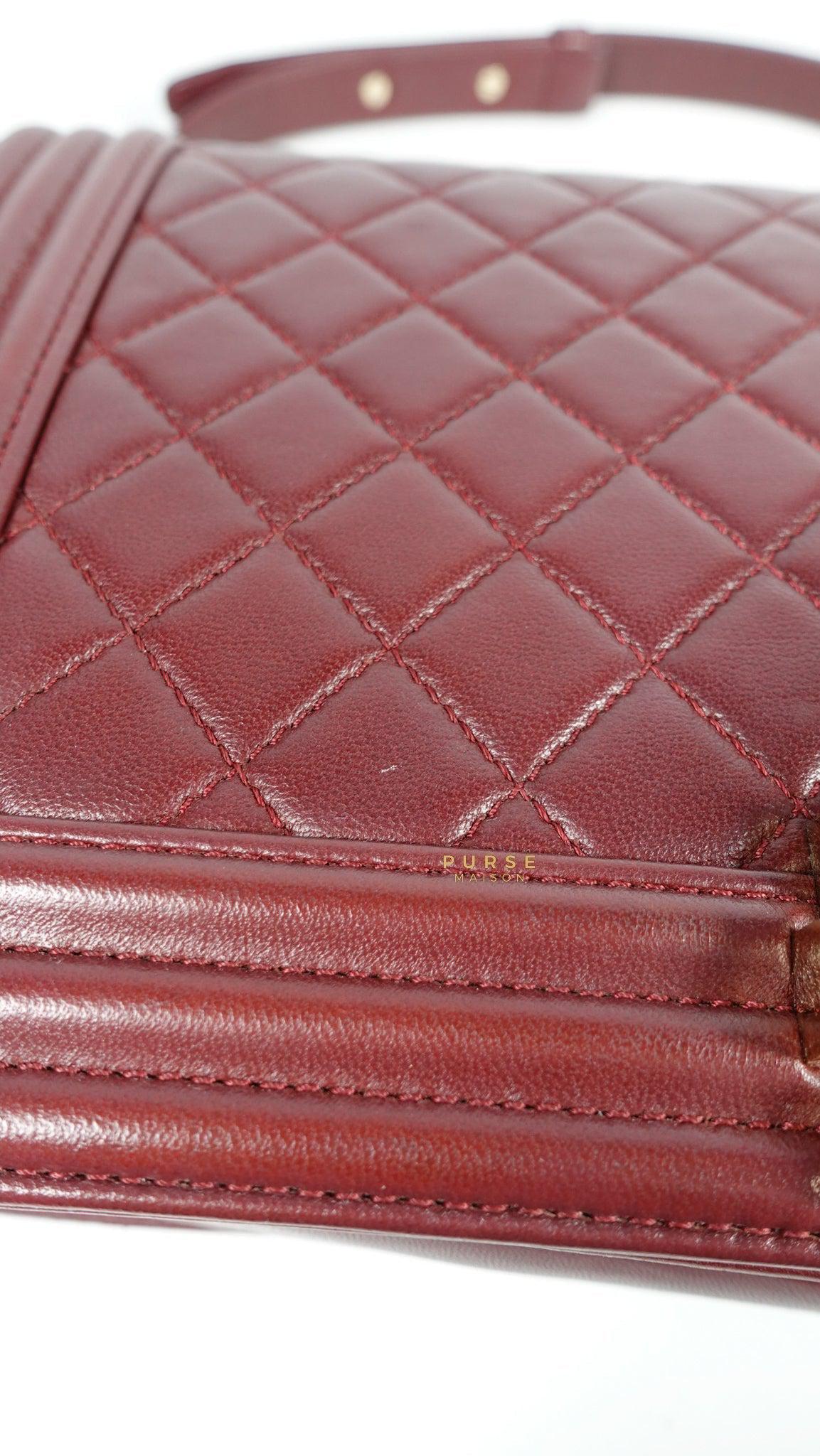 Chanel Le Boy New Medium Lambskin Burgundy Light Gold Hardware Series 22