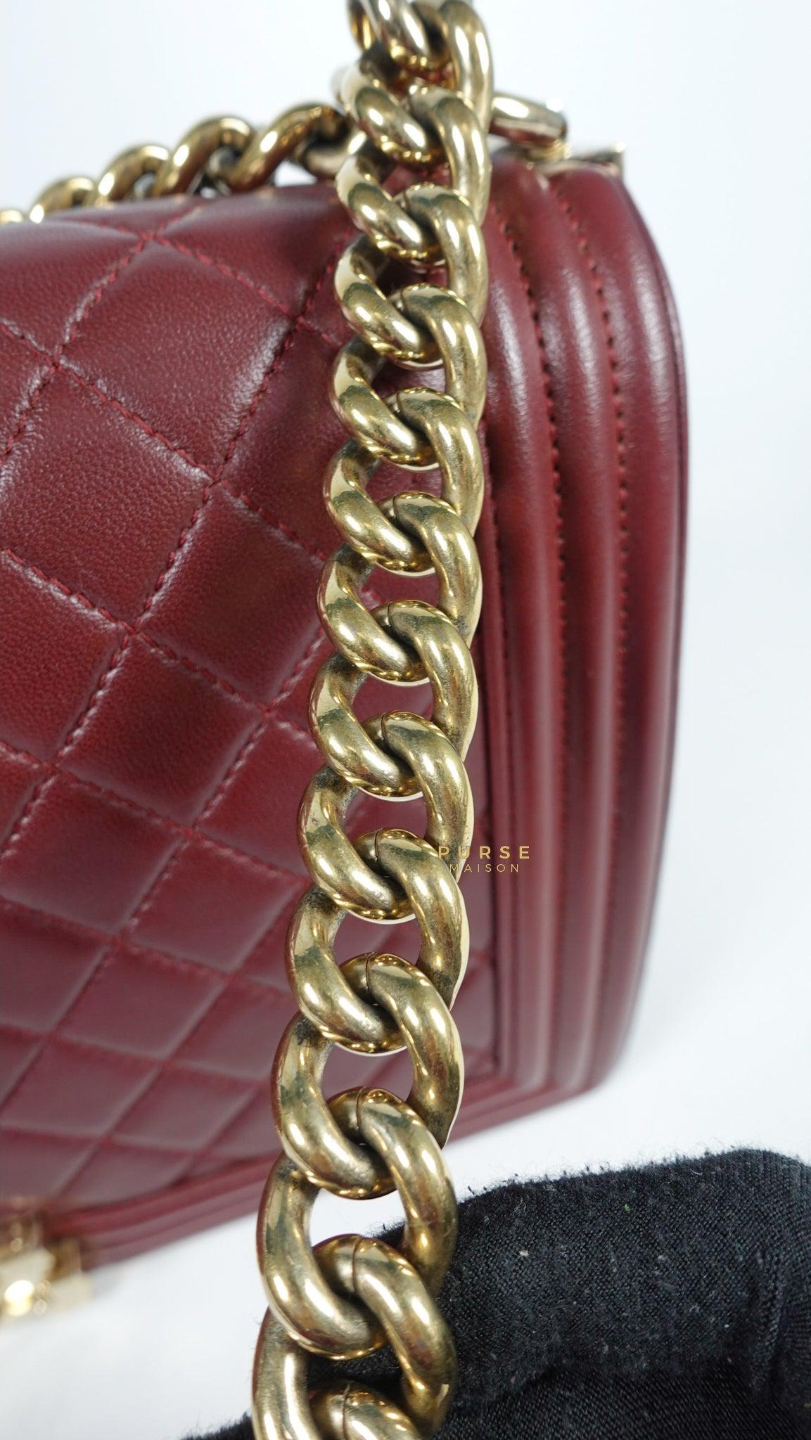 Chanel Le Boy New Medium Lambskin Burgundy Light Gold Hardware Series 22
