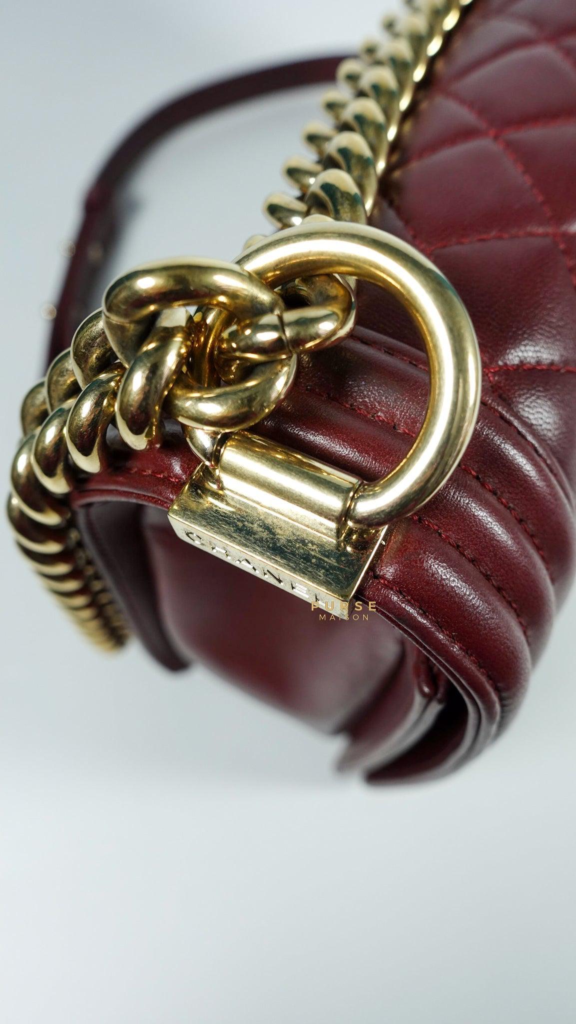 Chanel Le Boy New Medium Lambskin Burgundy Light Gold Hardware Series 22
