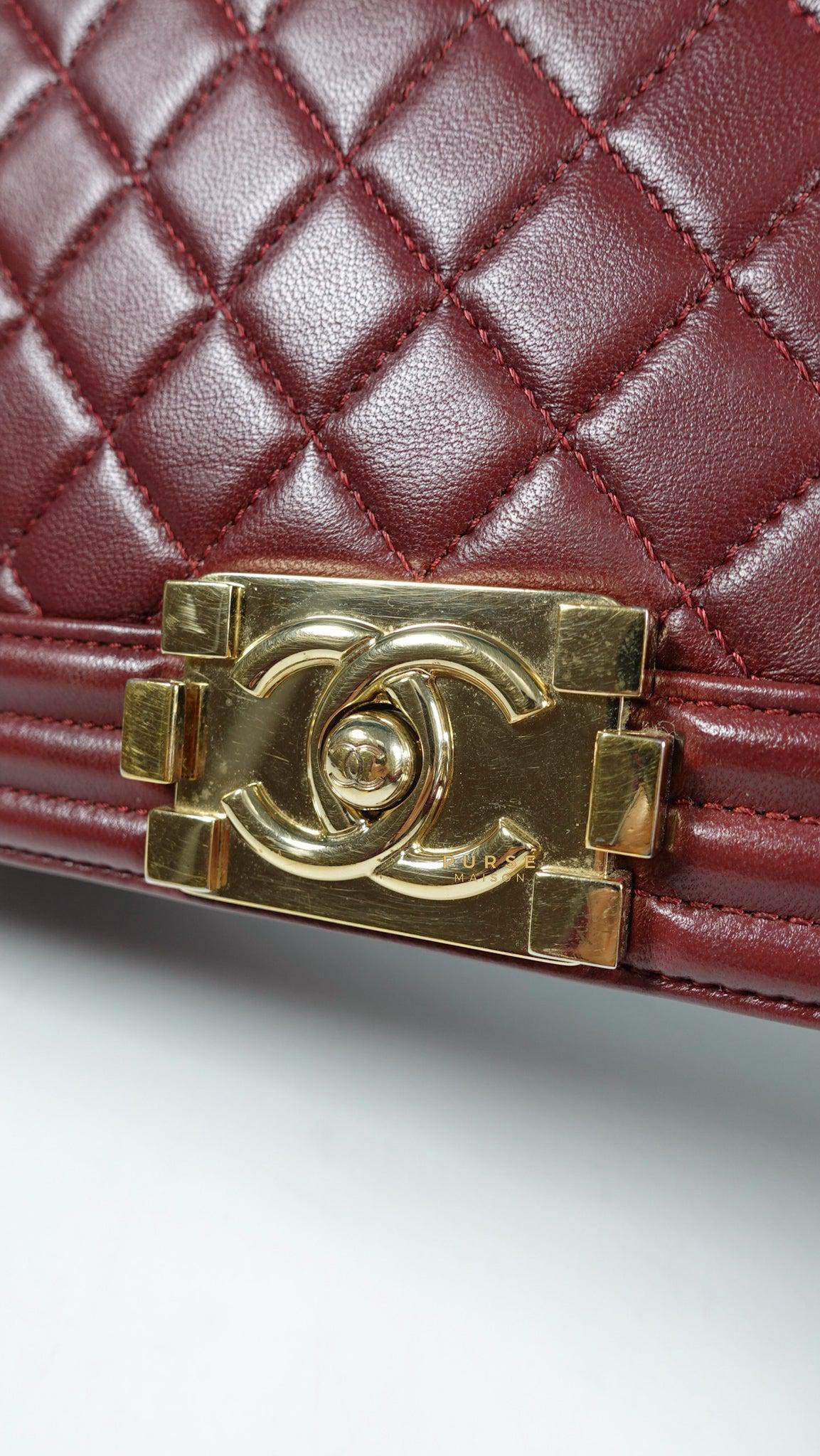 Chanel Le Boy New Medium Lambskin Burgundy Light Gold Hardware Series 22