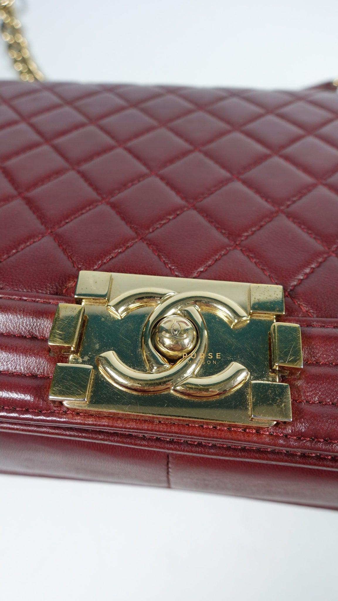 Chanel Le Boy New Medium Lambskin Burgundy Light Gold Hardware Series 22