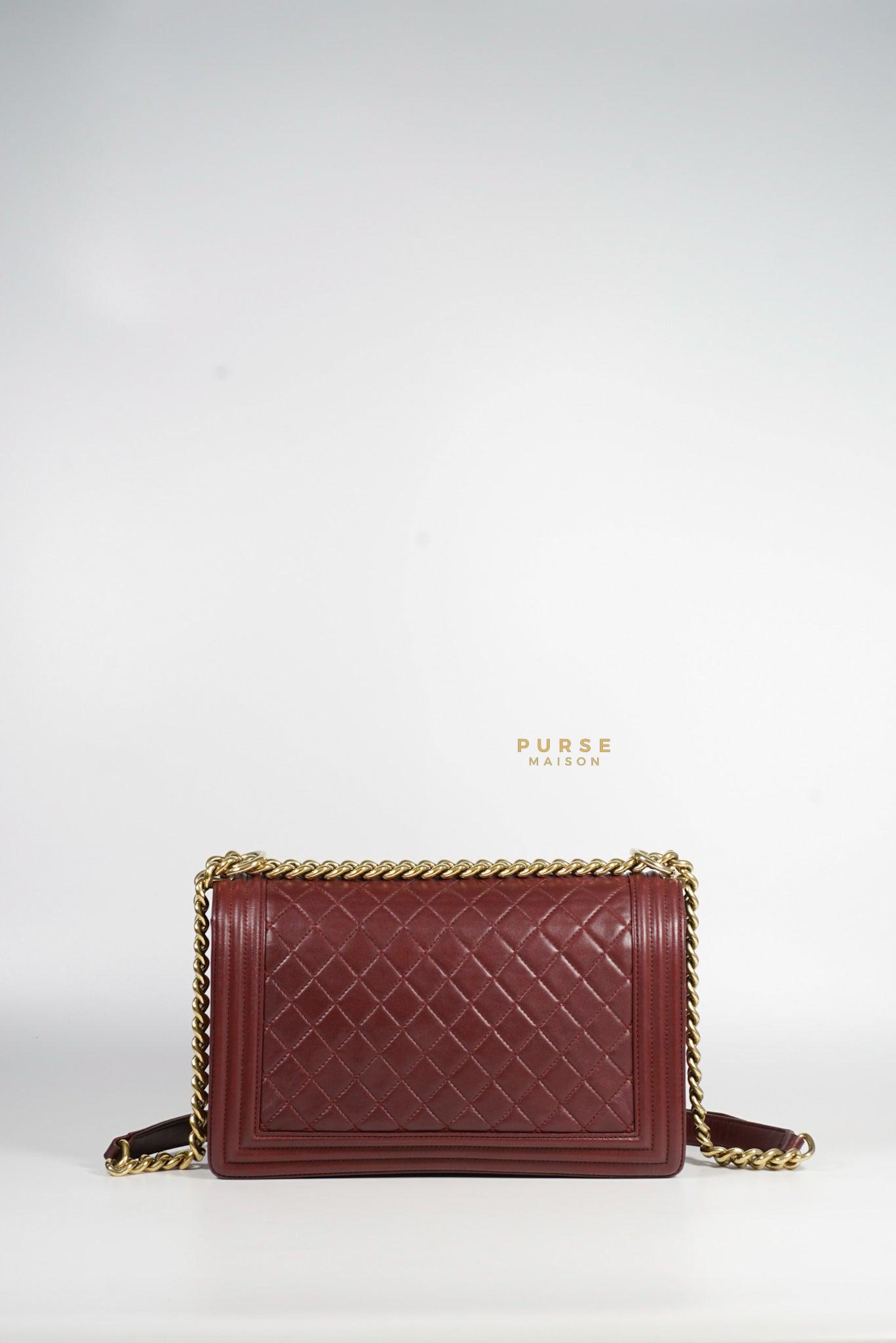Chanel Le Boy New Medium Lambskin Burgundy Light Gold Hardware Series 22