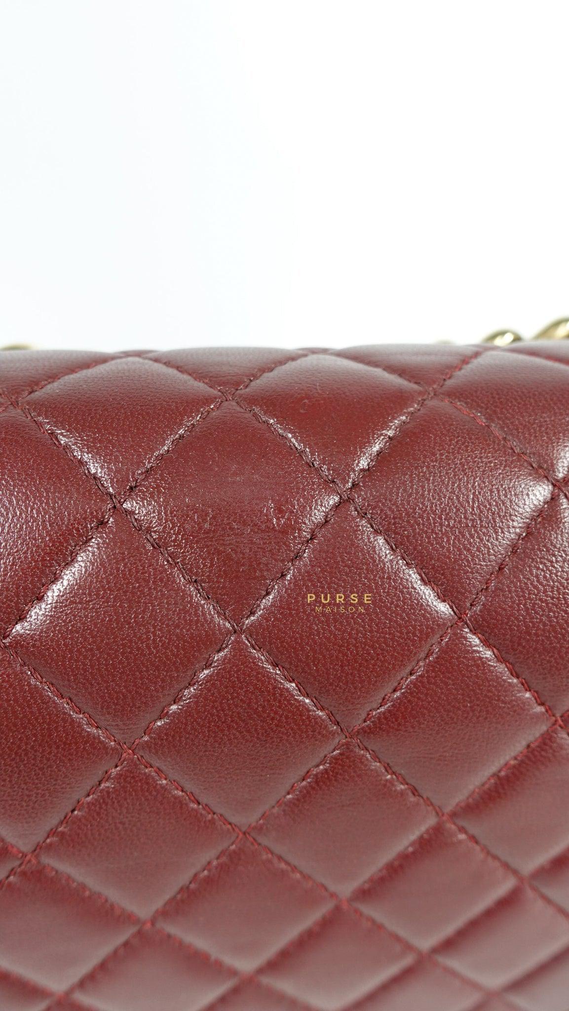 Chanel Le Boy New Medium Lambskin Burgundy Light Gold Hardware Series 22