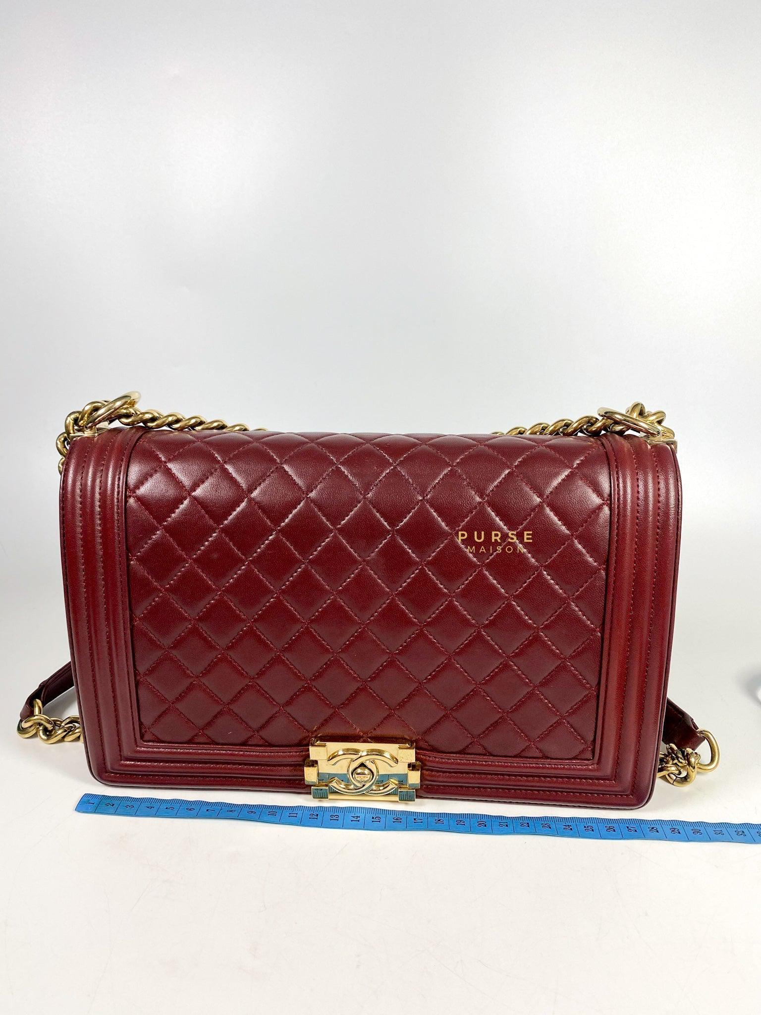 Chanel Le Boy New Medium Lambskin Burgundy Light Gold Hardware Series 22