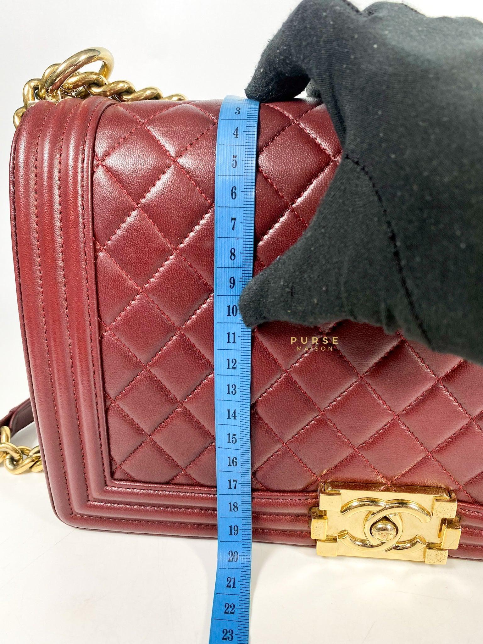 Chanel Le Boy New Medium Lambskin Burgundy Light Gold Hardware Series 22