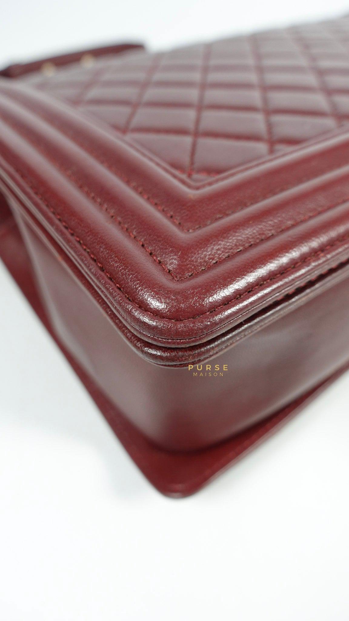 Chanel Le Boy New Medium Lambskin Burgundy Light Gold Hardware Series 22
