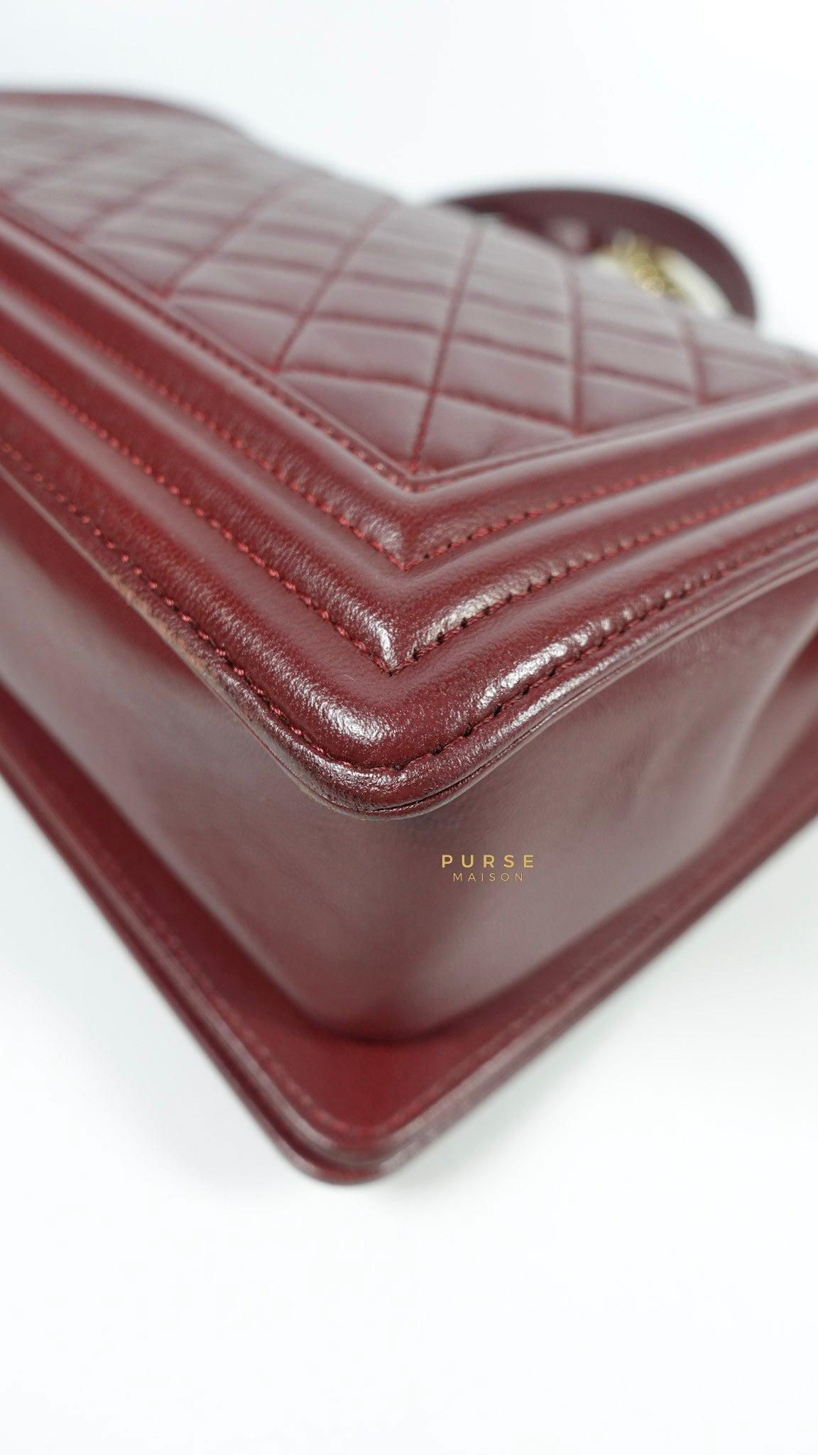 Chanel Le Boy New Medium Lambskin Burgundy Light Gold Hardware Series 22