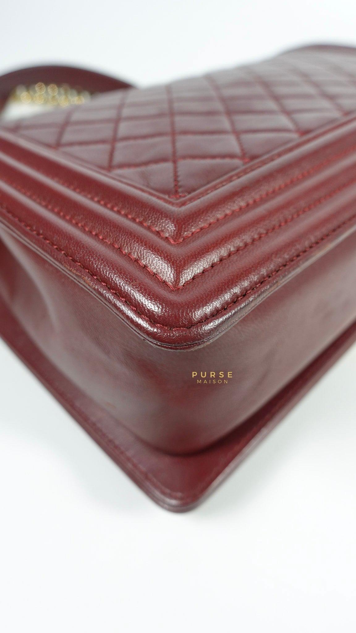 Chanel Le Boy New Medium Lambskin Burgundy Light Gold Hardware Series 22