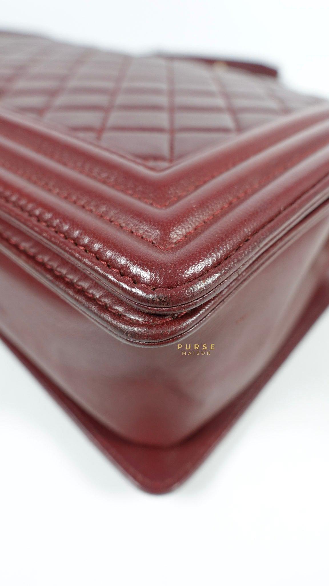 Chanel Le Boy New Medium Lambskin Burgundy Light Gold Hardware Series 22