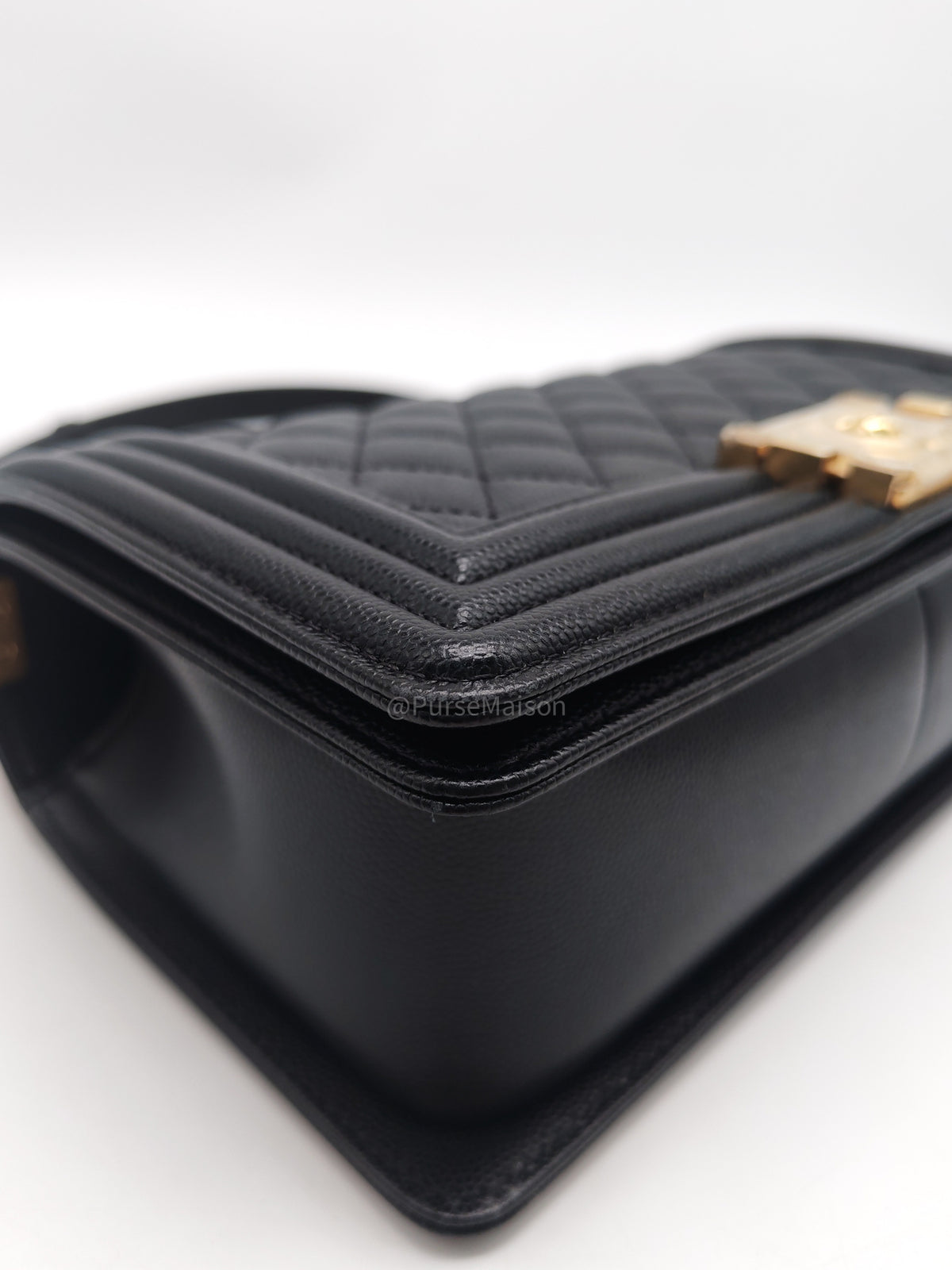 Chanel Le Boy Old Medium in Black Caviar Leather Aged Gold Hardware Microchip (AN****TG) | Purse Maison Luxury Bags Shop