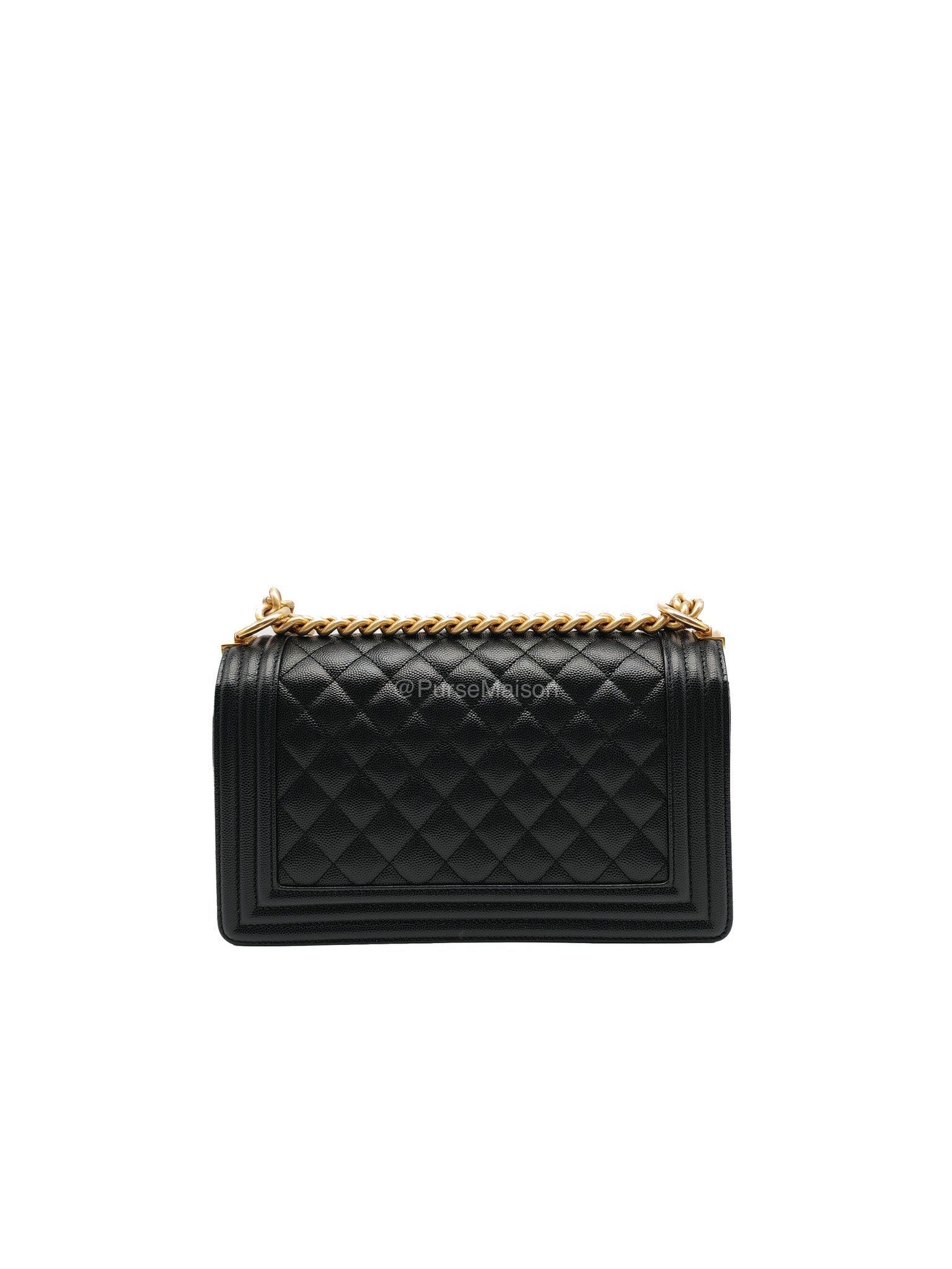 Chanel Le Boy Old Medium in Black Quilted Caviar Leather and Aged Gold Hardware Microchip | Purse Maison Luxury Bags Shop
