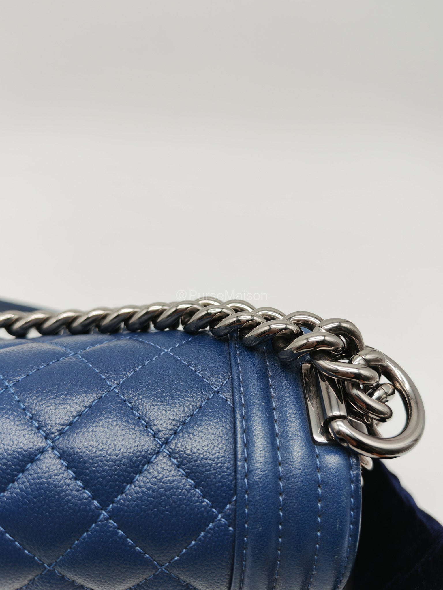 Chanel Le Boy Old Medium in Dark Blue Caviar Leather Silver Hardware (Series 24) | Purse Maison Luxury Bags Shop
