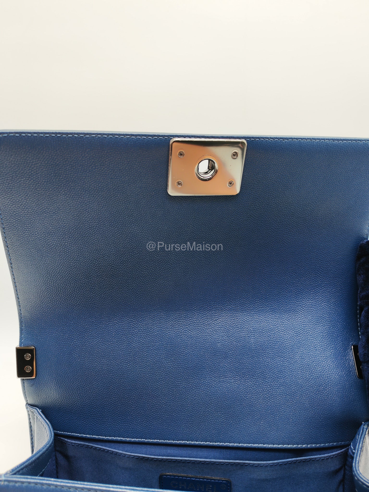 Chanel Le Boy Old Medium in Dark Blue Caviar Leather Silver Hardware (Series 24) | Purse Maison Luxury Bags Shop