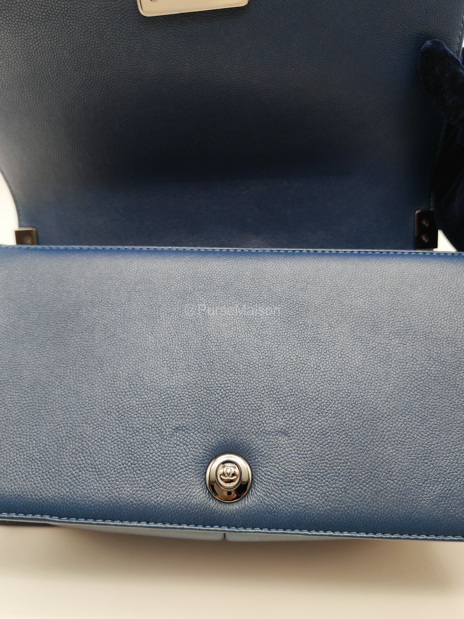 Chanel Le Boy Old Medium in Dark Blue Caviar Leather Silver Hardware (Series 24) | Purse Maison Luxury Bags Shop