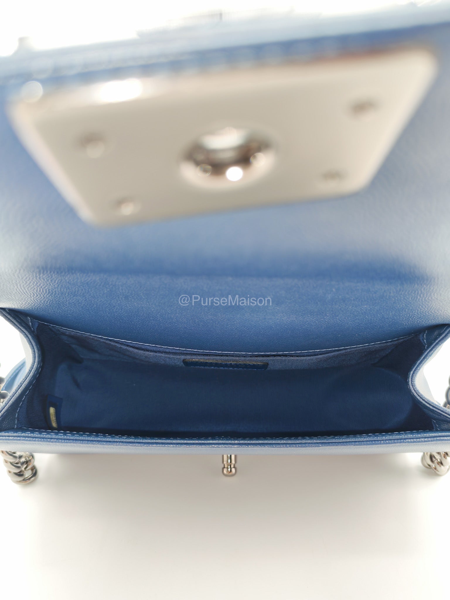 Chanel Le Boy Old Medium in Dark Blue Caviar Leather Silver Hardware (Series 24) | Purse Maison Luxury Bags Shop