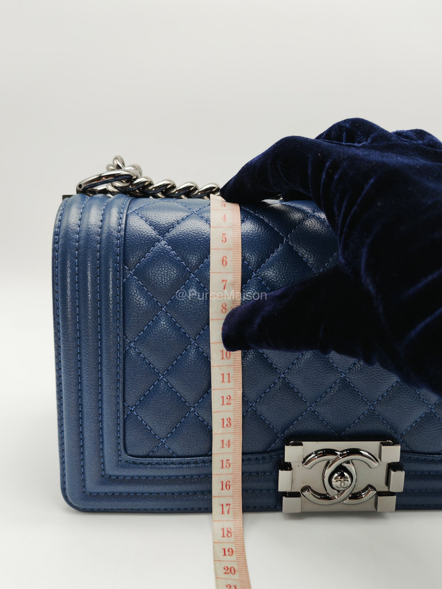 Chanel Le Boy Old Medium in Dark Blue Caviar Leather Silver Hardware (Series 24) | Purse Maison Luxury Bags Shop