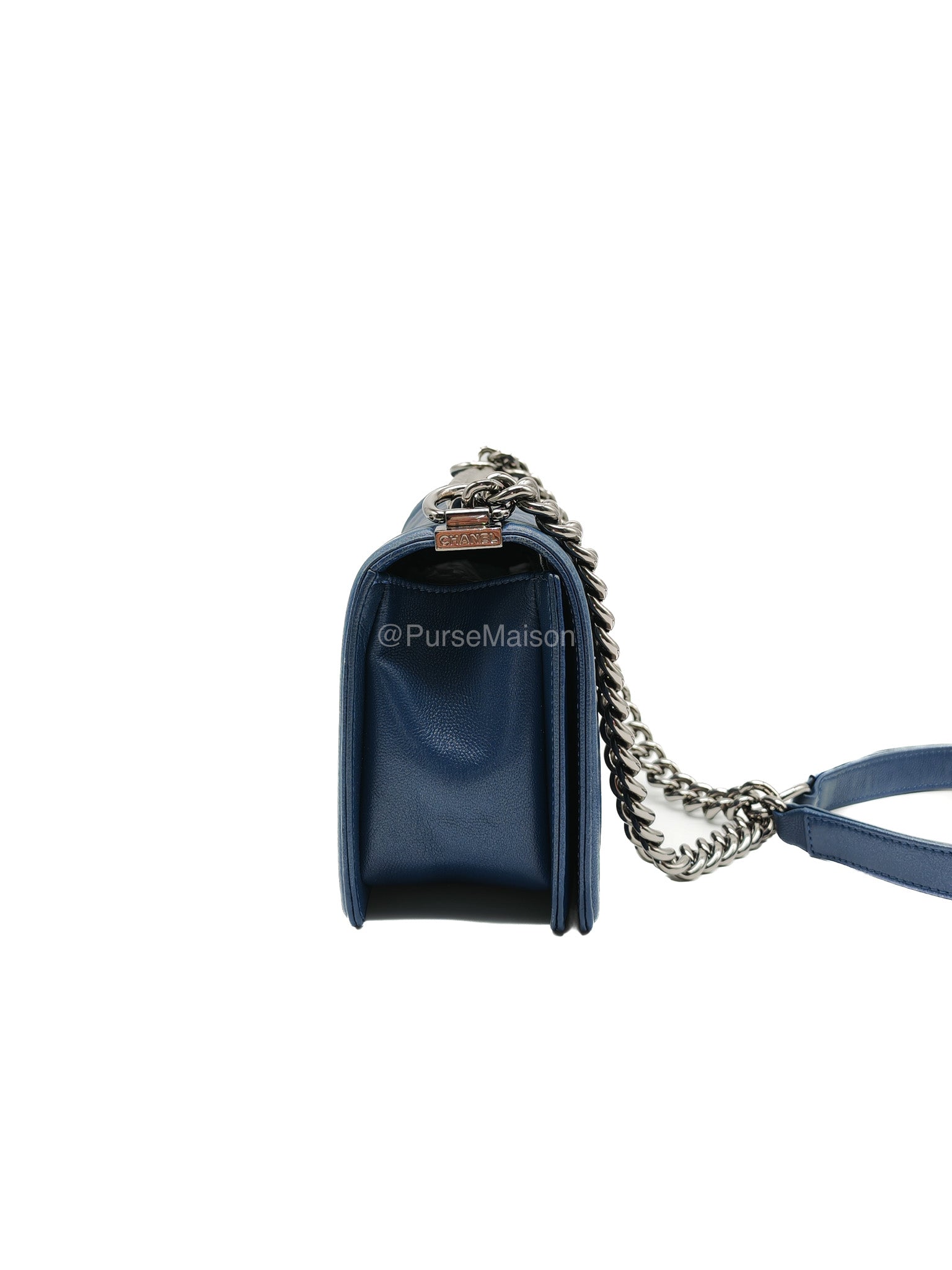 Chanel Le Boy Old Medium in Dark Blue Caviar Leather Silver Hardware (Series 24) | Purse Maison Luxury Bags Shop