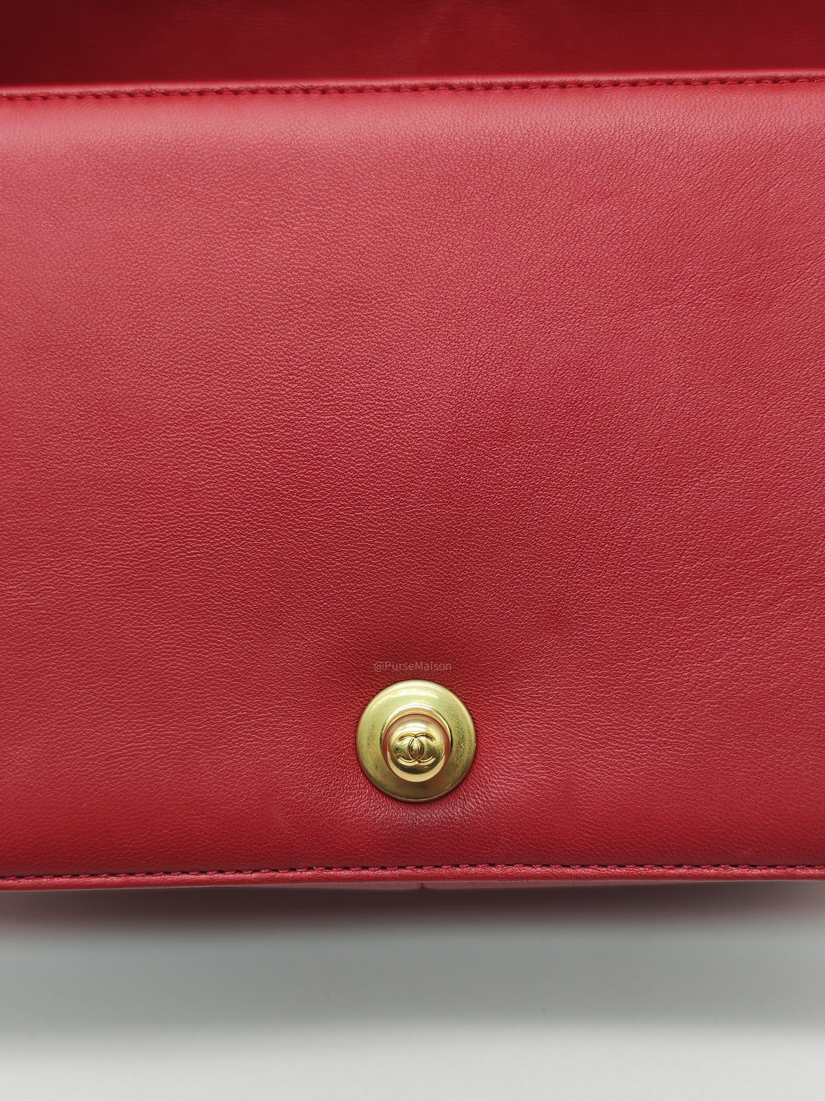 Chanel Le Boy Old Medium in Red Lambskin Leather in Red Aged Gold Hardware (Series 23) | Purse Maison Luxury Bags Shop