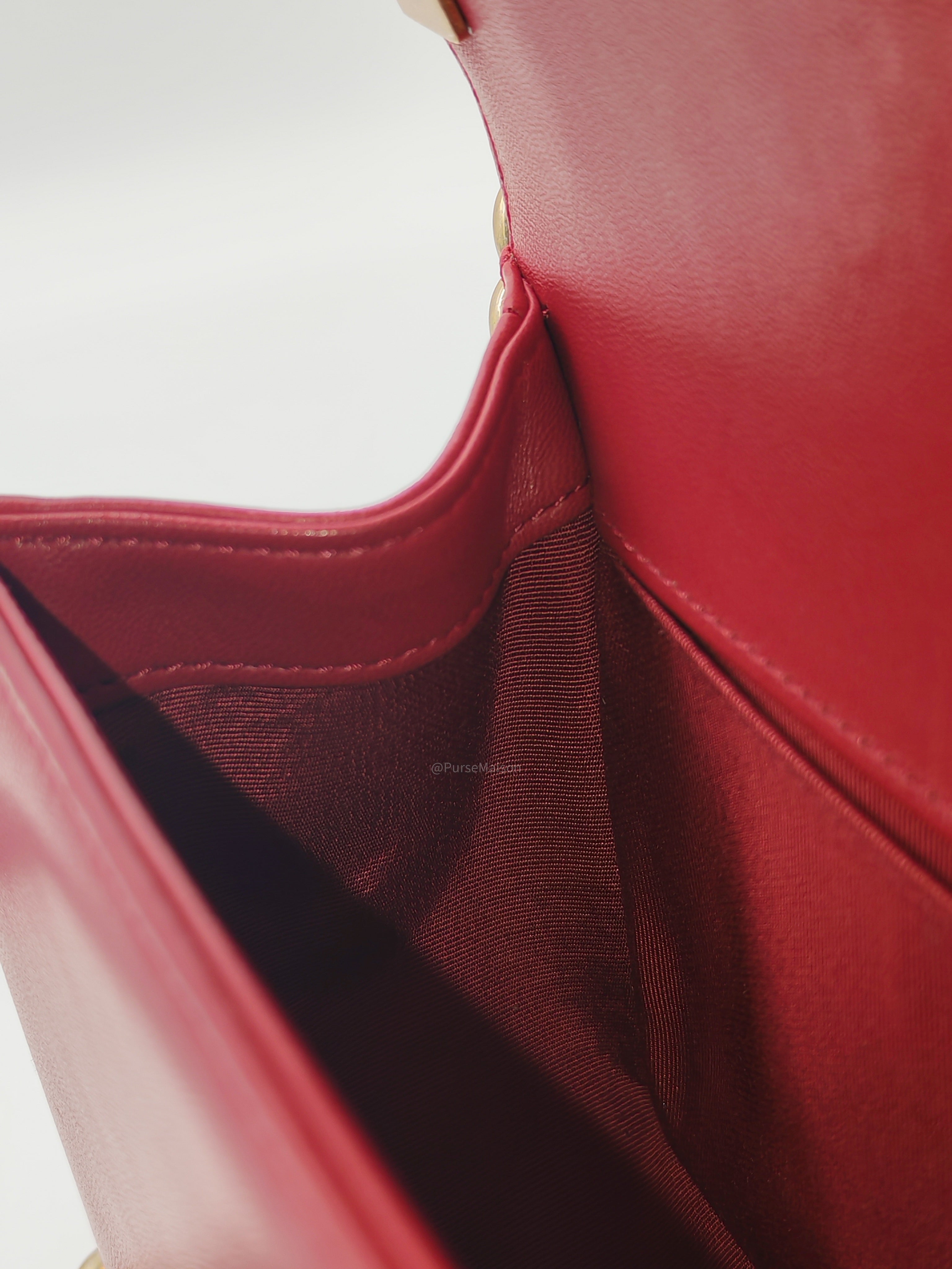 Chanel Le Boy Old Medium in Red Lambskin Leather in Red Aged Gold Hardware (Series 23) | Purse Maison Luxury Bags Shop