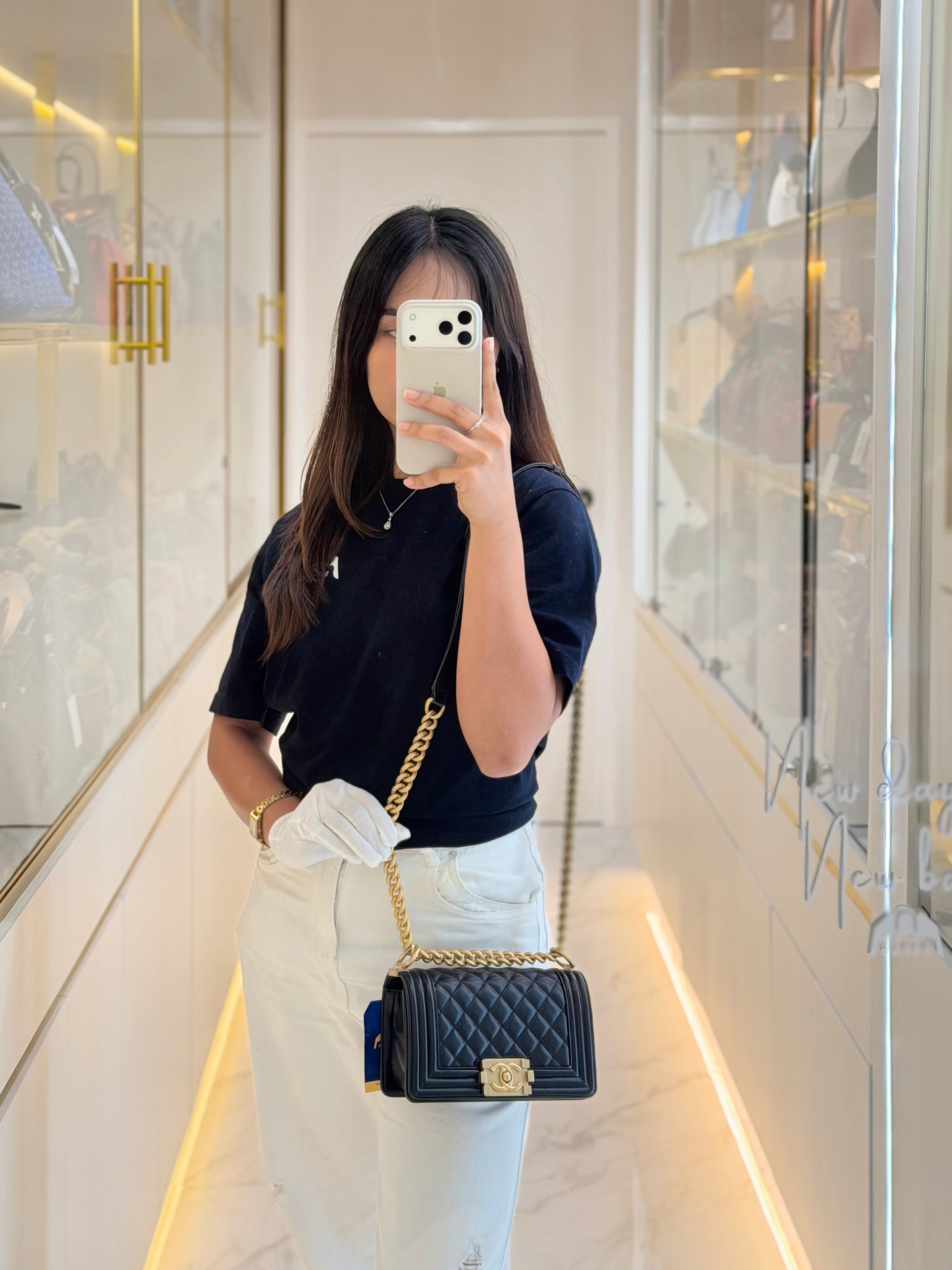 Le Boy Small Black Caviar Leather in Aged Gold Hardware (Series 27) | Purse Maison Luxury Bags Shop