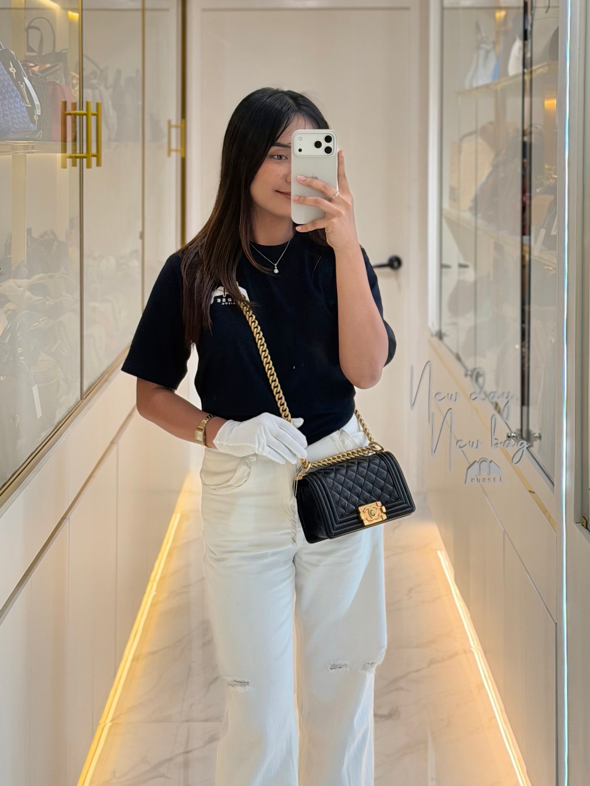 Le Boy Small Black Caviar Leather in Aged Gold Hardware (Series 27) | Purse Maison Luxury Bags Shop