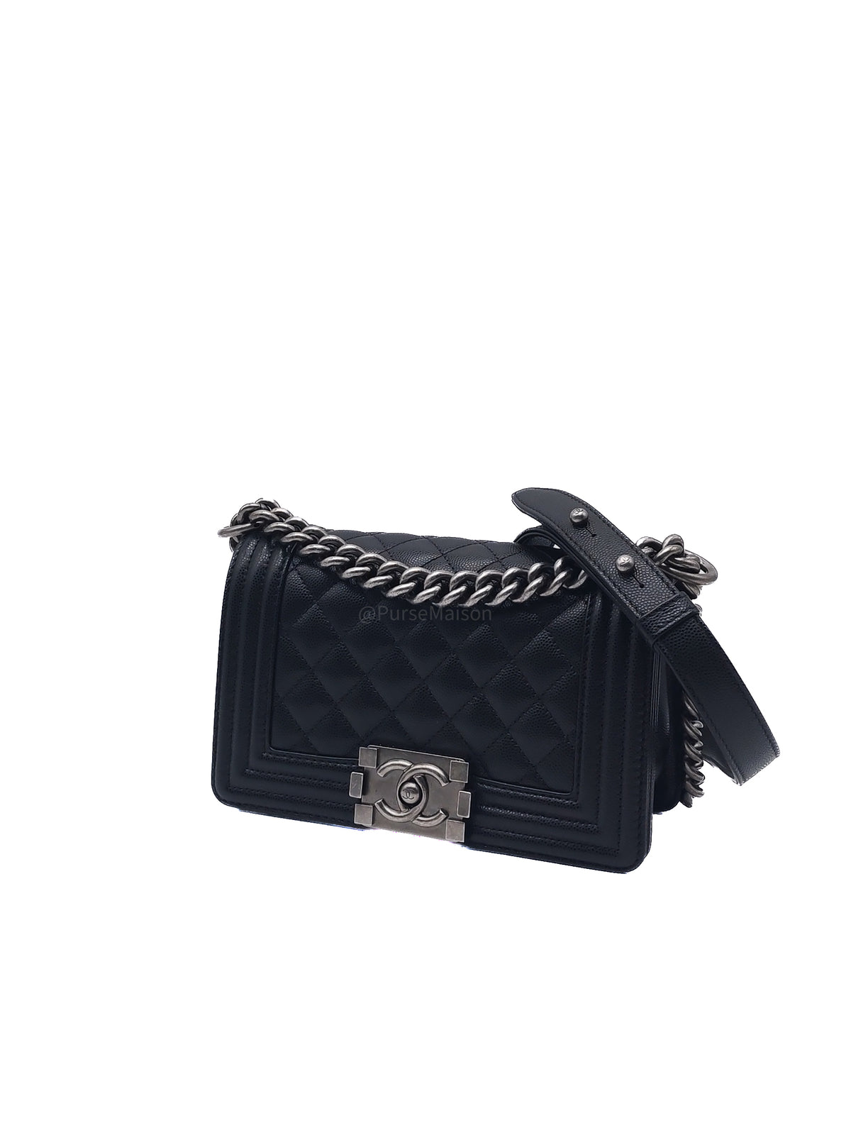 Chanel Le Boy Small in Black Quilted Caviar Leather and Ruthenium Hardware Microchip (TK***XA) | Purse Maison Luxury Bags Shop