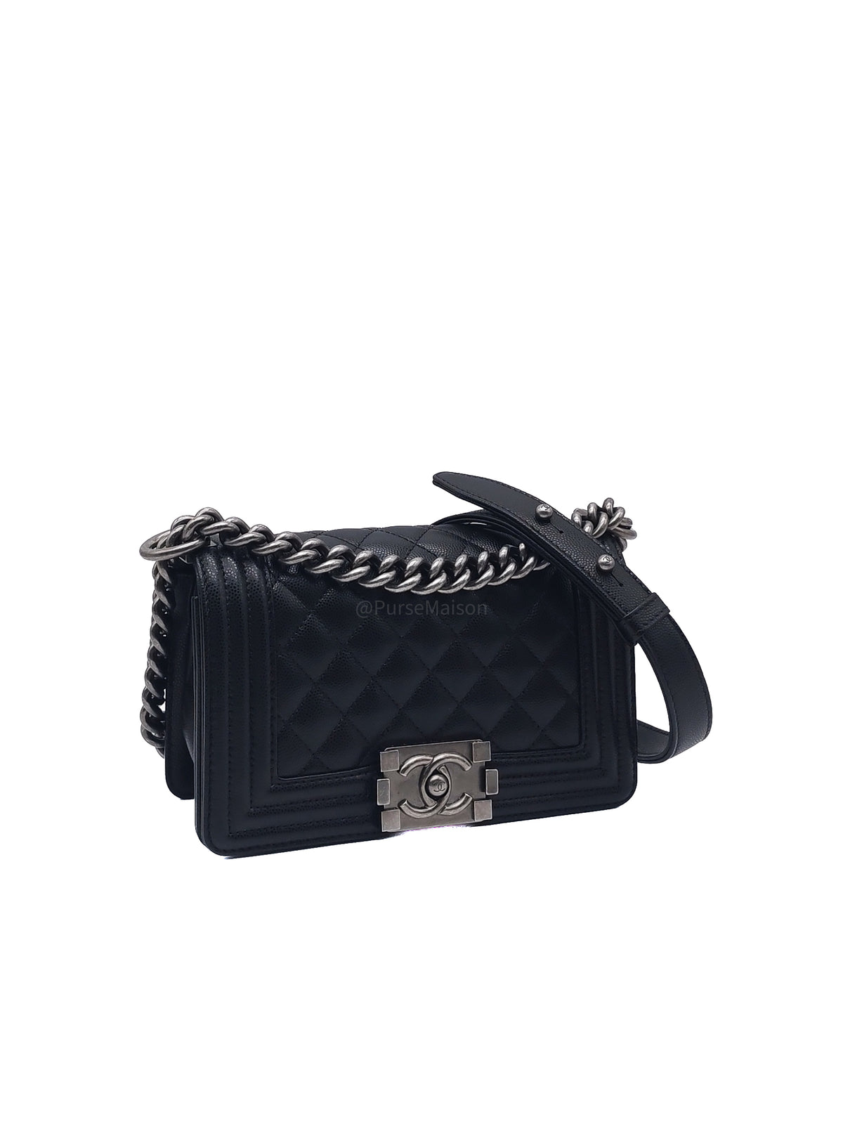 Chanel Le Boy Small in Black Quilted Caviar Leather and Ruthenium Hardware Microchip (TK***XA) | Purse Maison Luxury Bags Shop