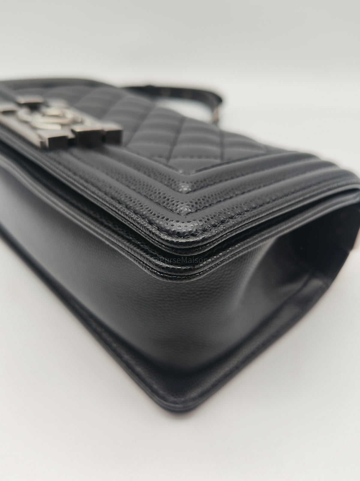 Chanel Le Boy Small in Black Quilted Caviar Leather and Ruthenium Hardware Microchip (TK***XA) | Purse Maison Luxury Bags Shop
