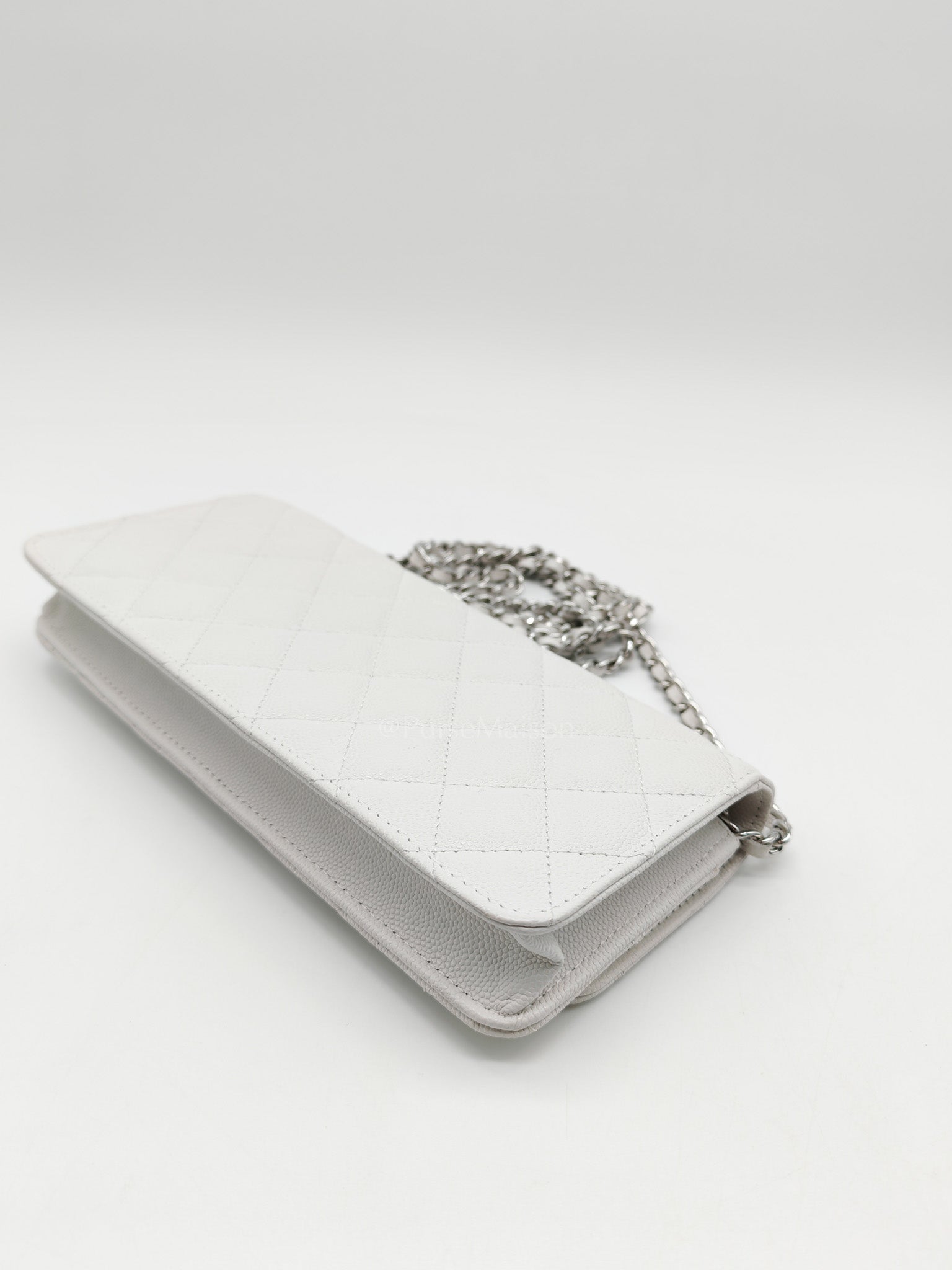 Chanel Long Wallet on Chain in White Caviar Leather Silver Hardware (Microchip) | Purse Maison Luxury Bags Shop