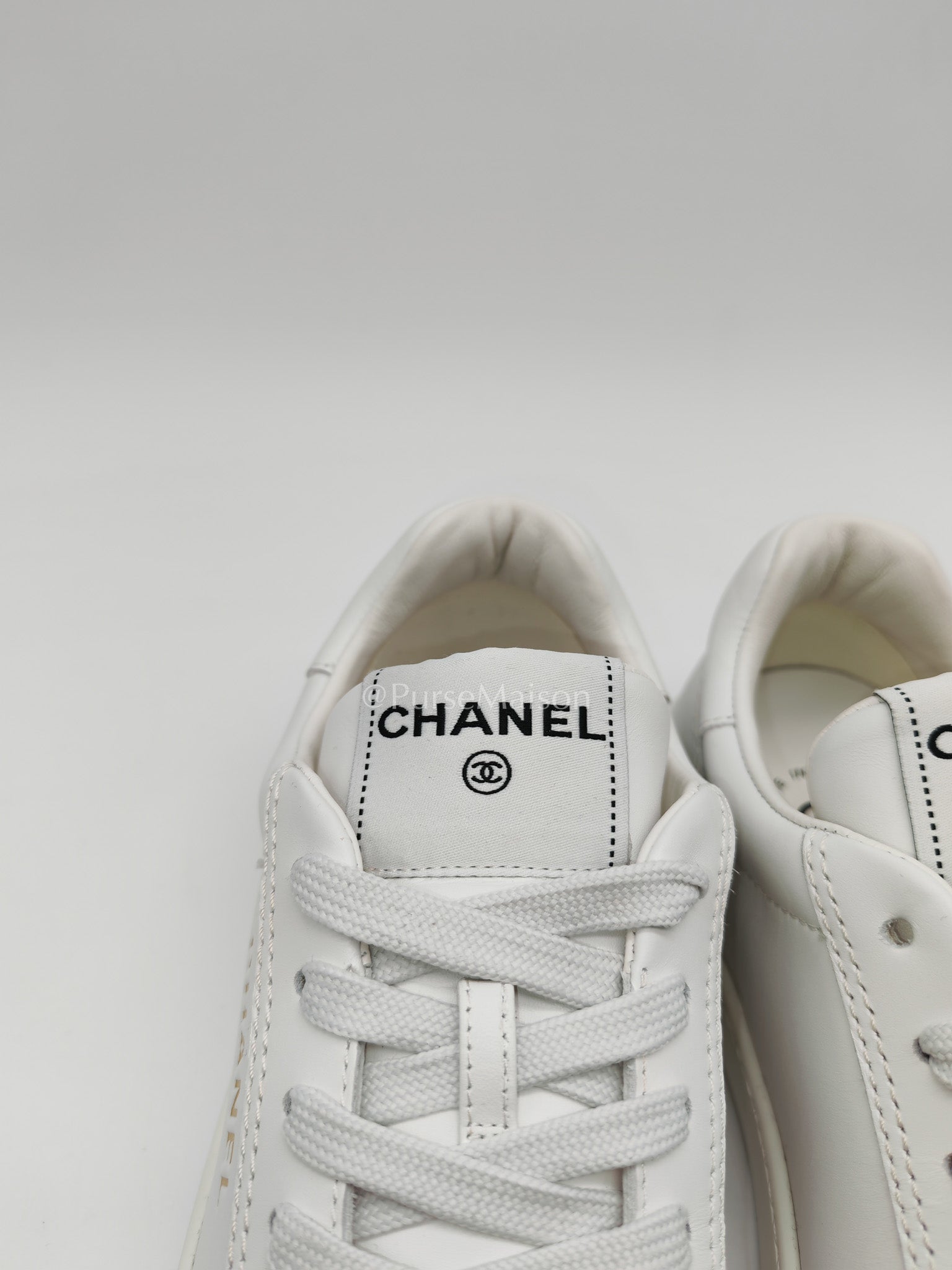 Chanel Low Top CC Logo Sneakers in White Size 37.5EU (24cm) | Purse Maison Luxury Bags Shop