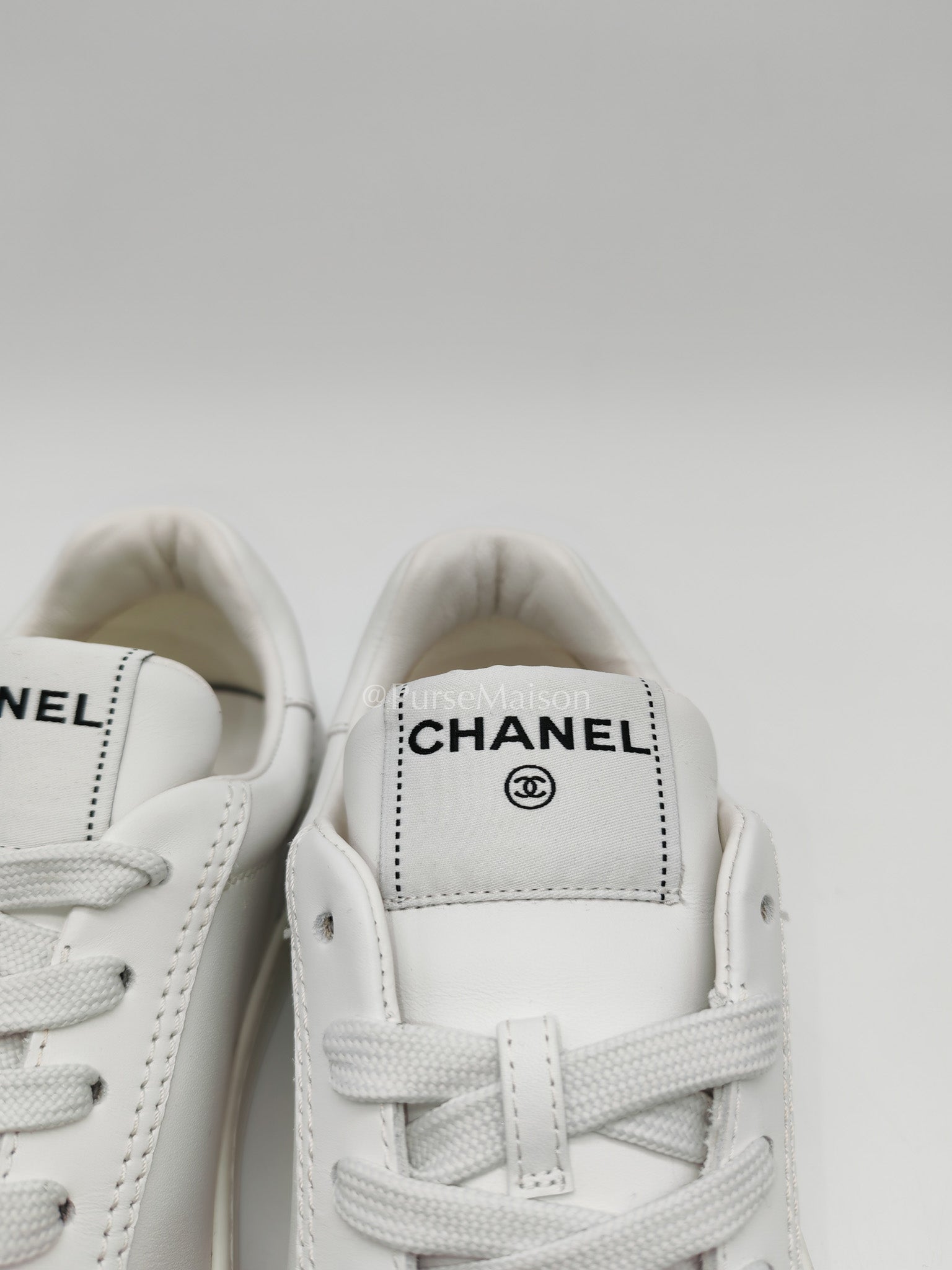 Chanel Low Top CC Logo Sneakers in White Size 37.5EU (24cm) | Purse Maison Luxury Bags Shop