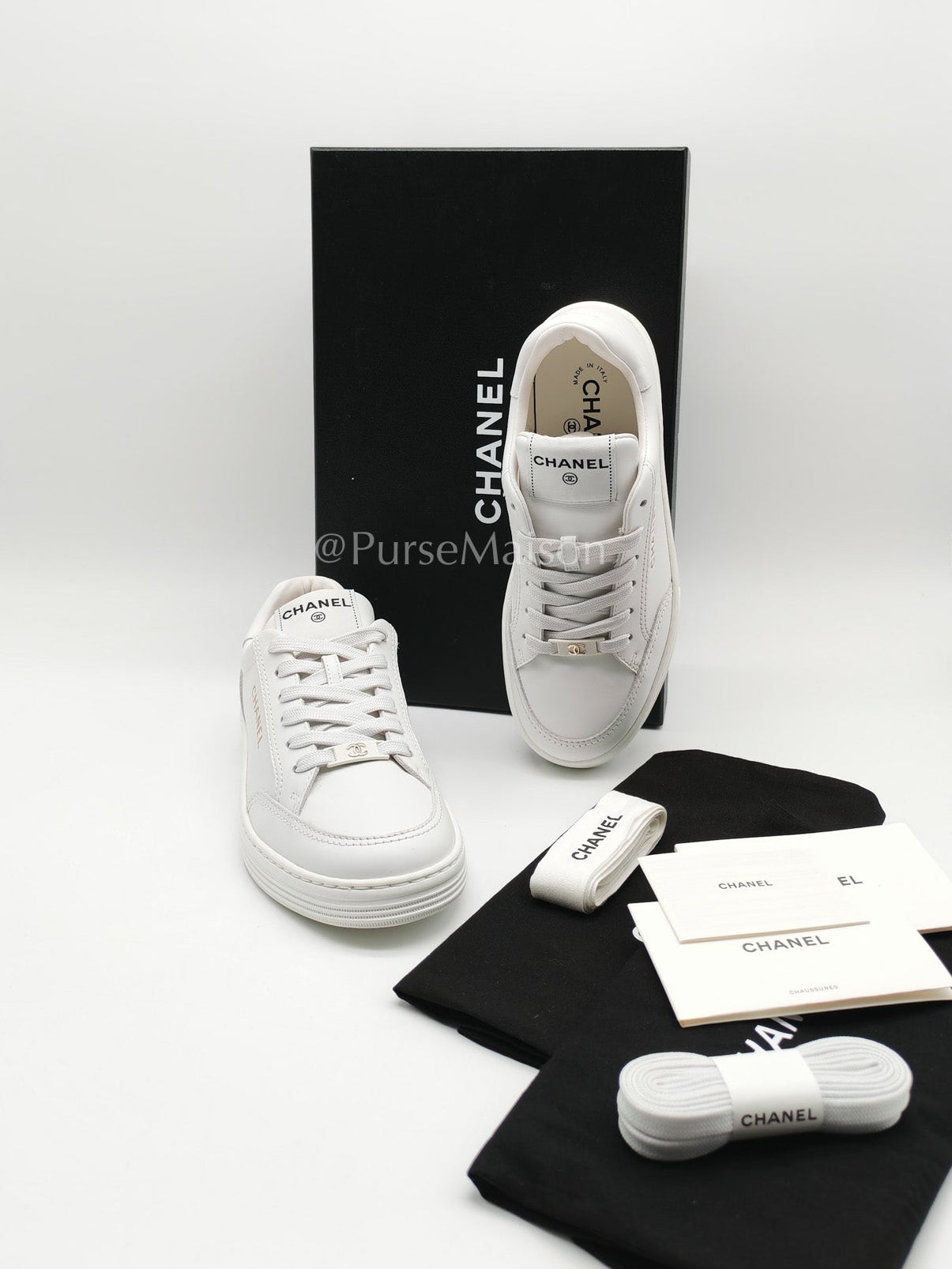 Chanel Low Top CC Logo Sneakers in White Size 37.5EU (24cm) | Purse Maison Luxury Bags Shop