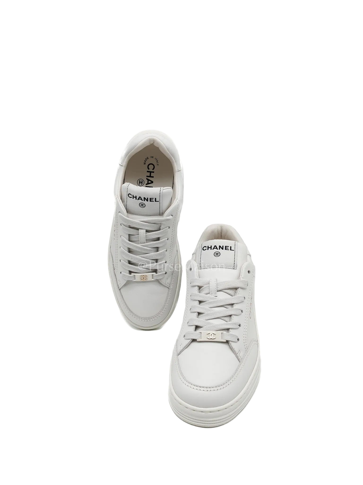Chanel Low Top CC Logo Sneakers in White Size 37.5EU (24cm) | Purse Maison Luxury Bags Shop