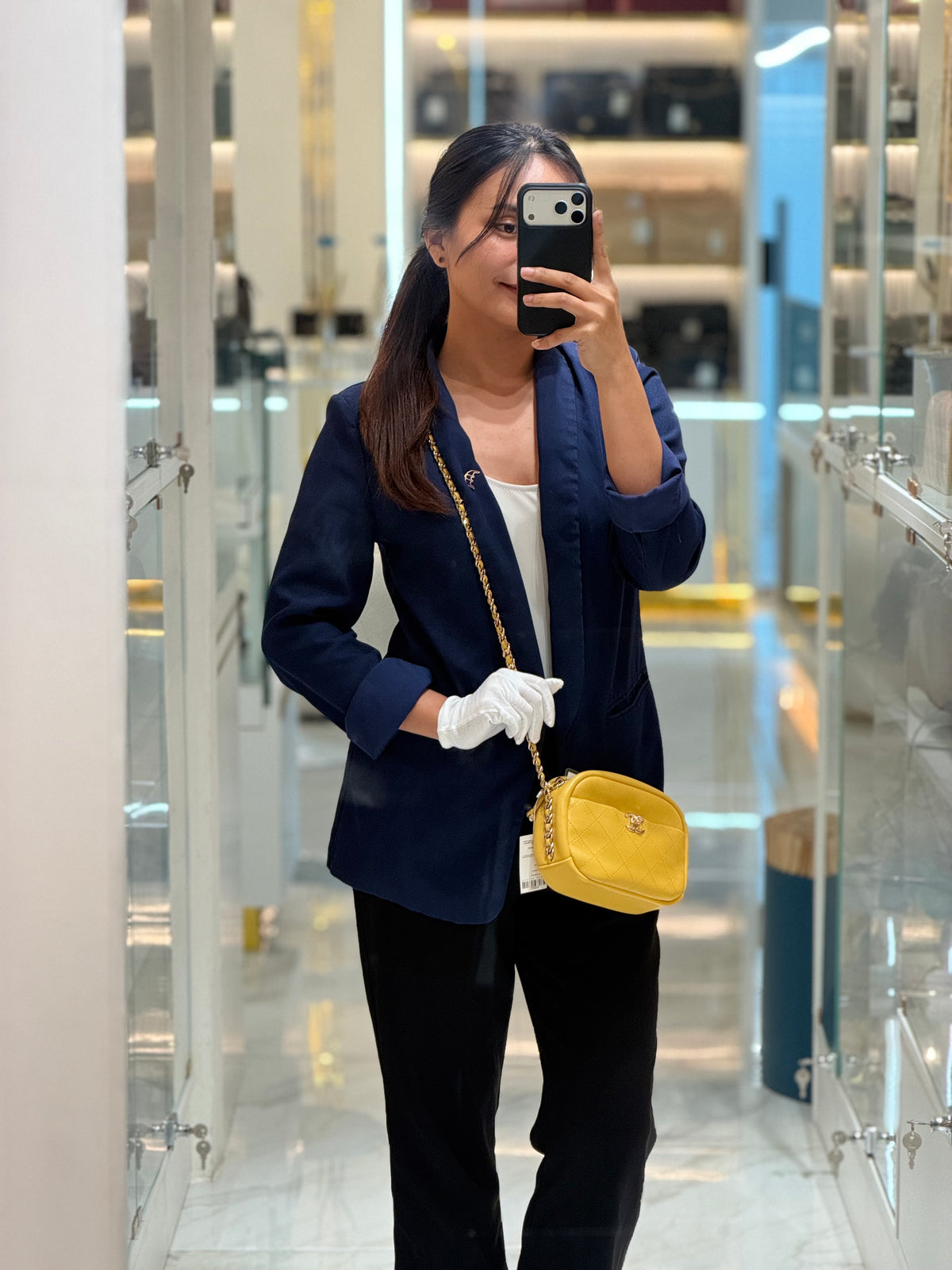 Chanel Matelassé Camera Bag in Yellow Calfskin Leather and Gold Hardware Series 26 | Purse Maison Luxury Bags Shop