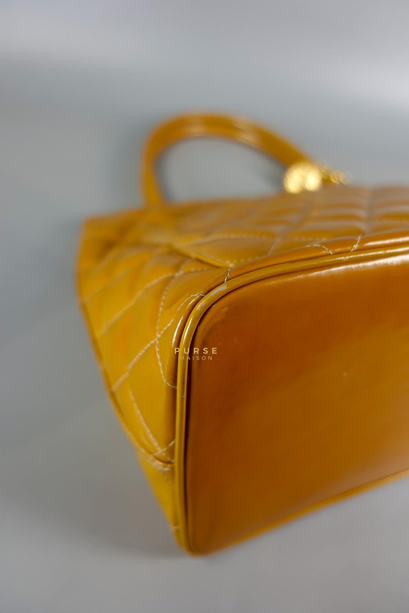 Medallion Yellow Mustard Vintage Patent Leather Handbag and Gold Hardware Series 7 | Purse Maison Luxury Bags Shop